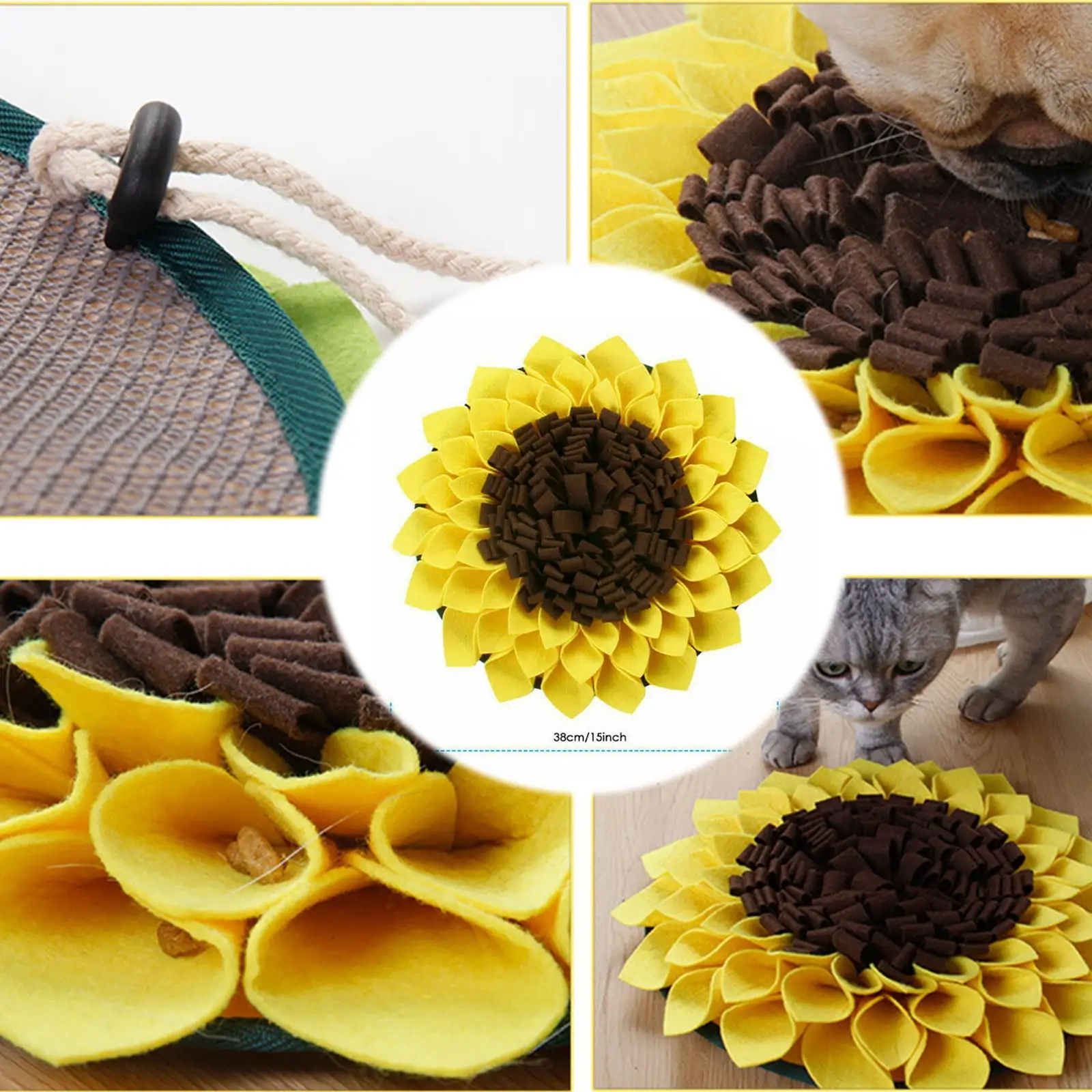 Brother Teddy Snuffle Mat for Dogs. Sniff Mat Slow Feeding Mat for Small Pets Cats. - Help Stress Relief and Training Yellow 38cm/15