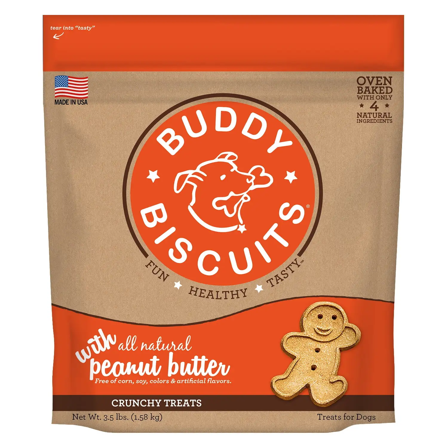 Buddy Biscuits Oven-Baked Whole Grain Crunchy Dog Treats with Peanut Butter - - 3.5 lb.