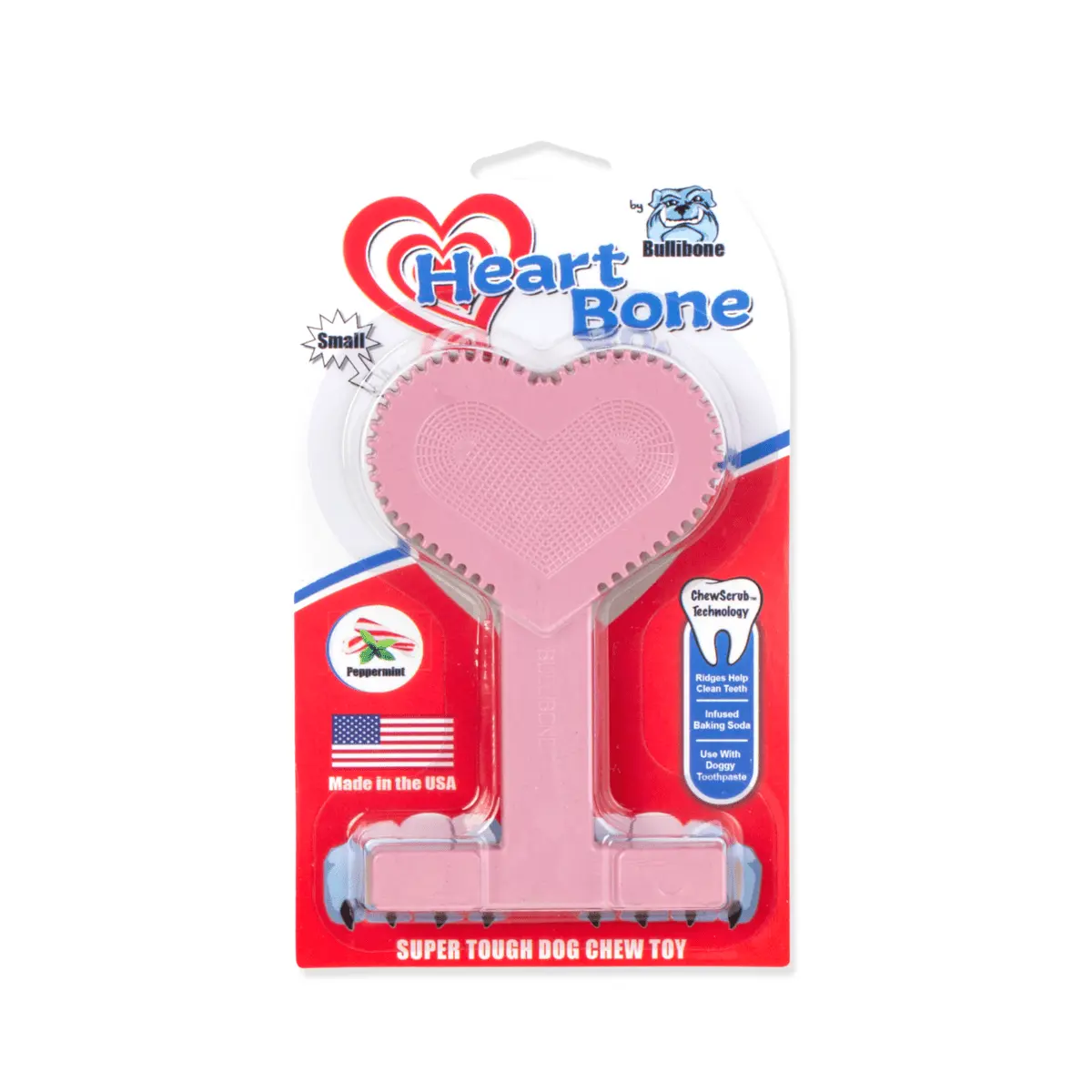 Bullibone Dog Chew Toys. Small Peppermint Heart Bone - Small Dogs and Aggressive Chewers