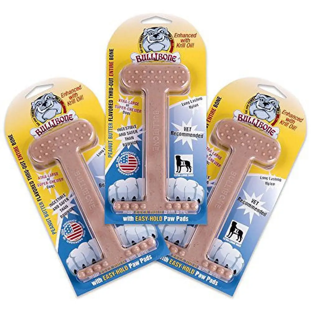 Bullibone Nylon Dog Chew Toy Nylon Bone - Improves Dental Hygiene. Easy to Grip Bottom. and Permeated with Flavor