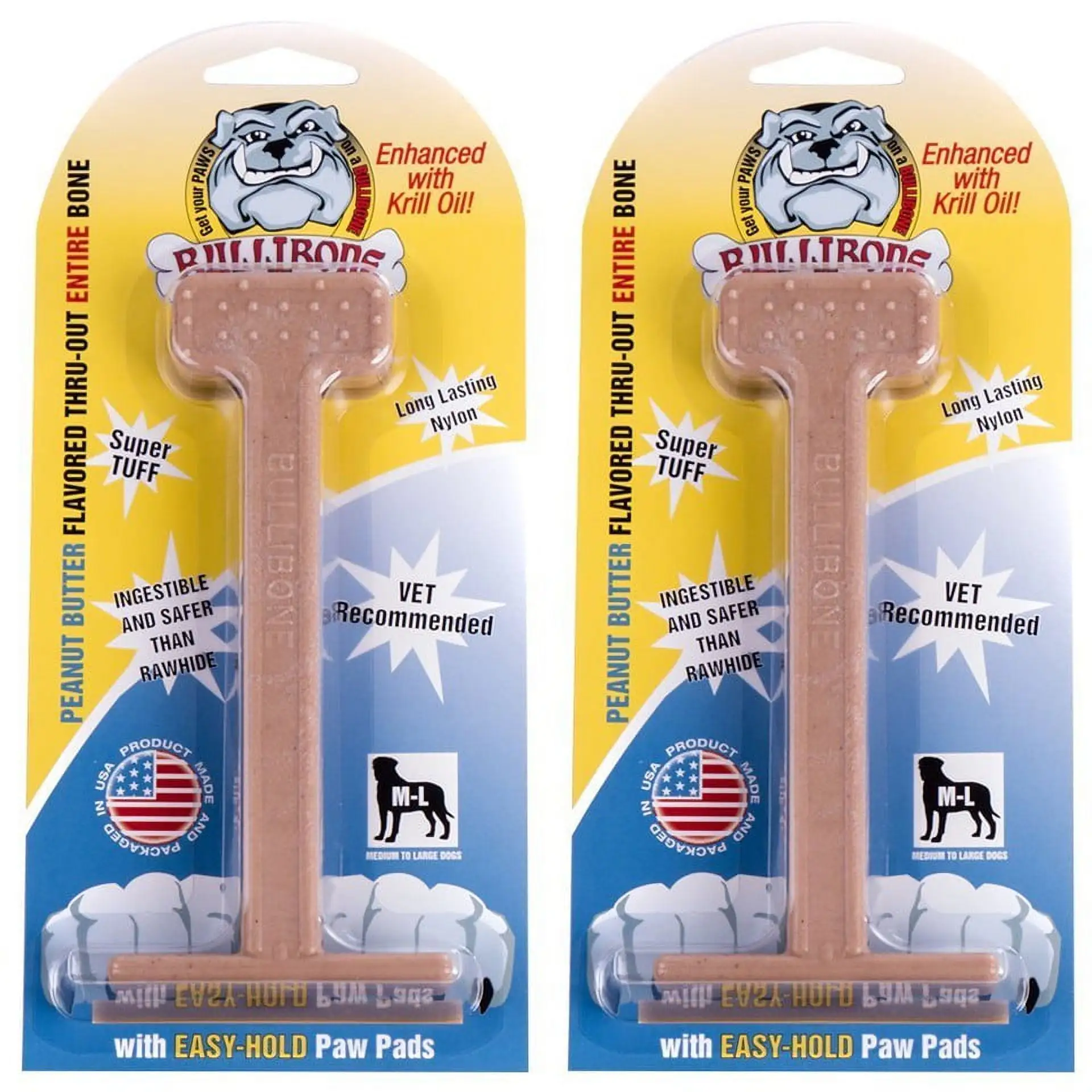 Bullibone Peanut Butter Nylon Dog Bone Toy Nylon - Improves Dental Hygiene. Easy to Grip Bottom. and Permeated with Flavor - 2 Pack