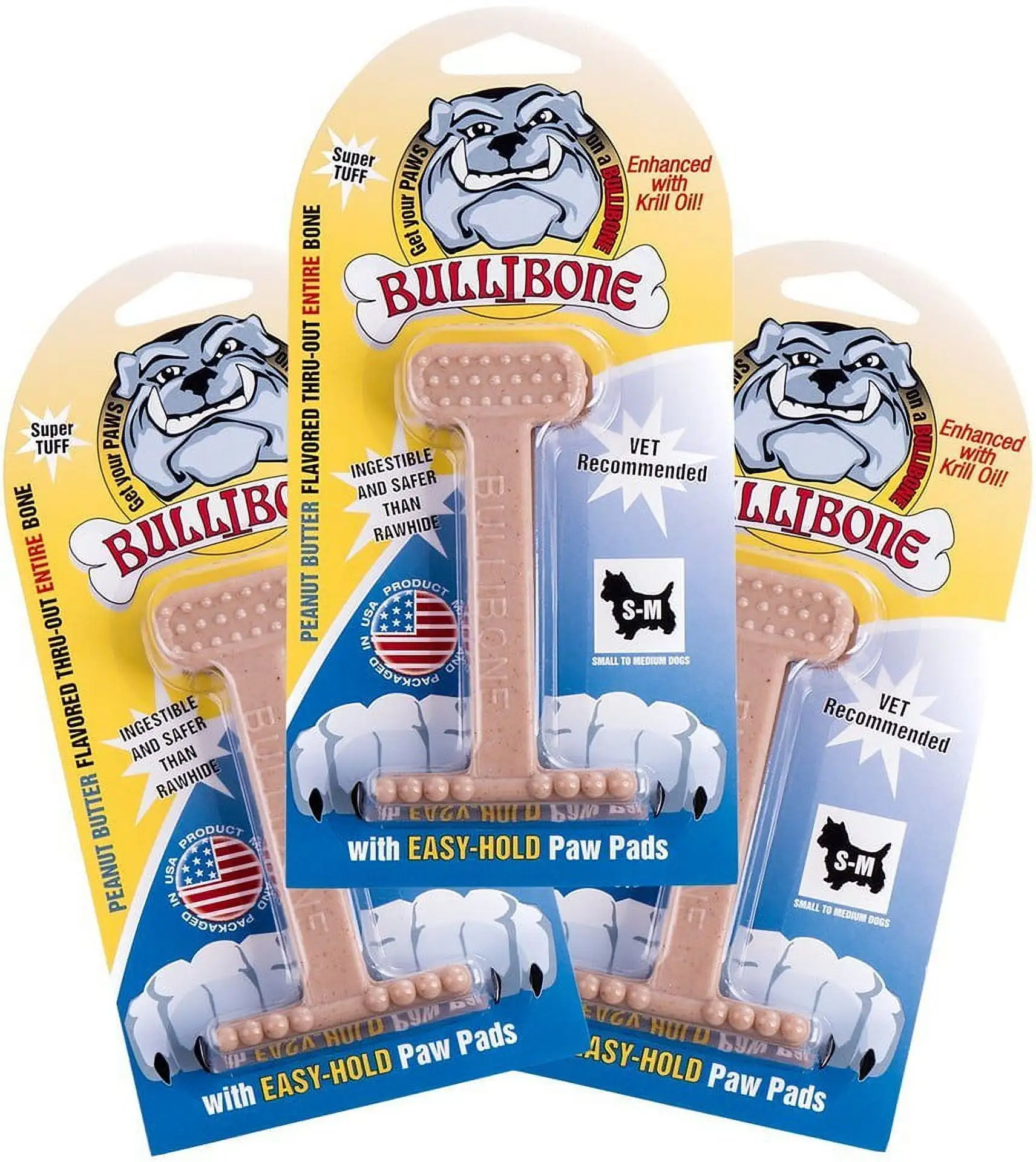 Bullibone Small Peanut Butter Dog Chew Toy Nylon Bone - Beef Flavored chew toys for small dogs - 3 Pack