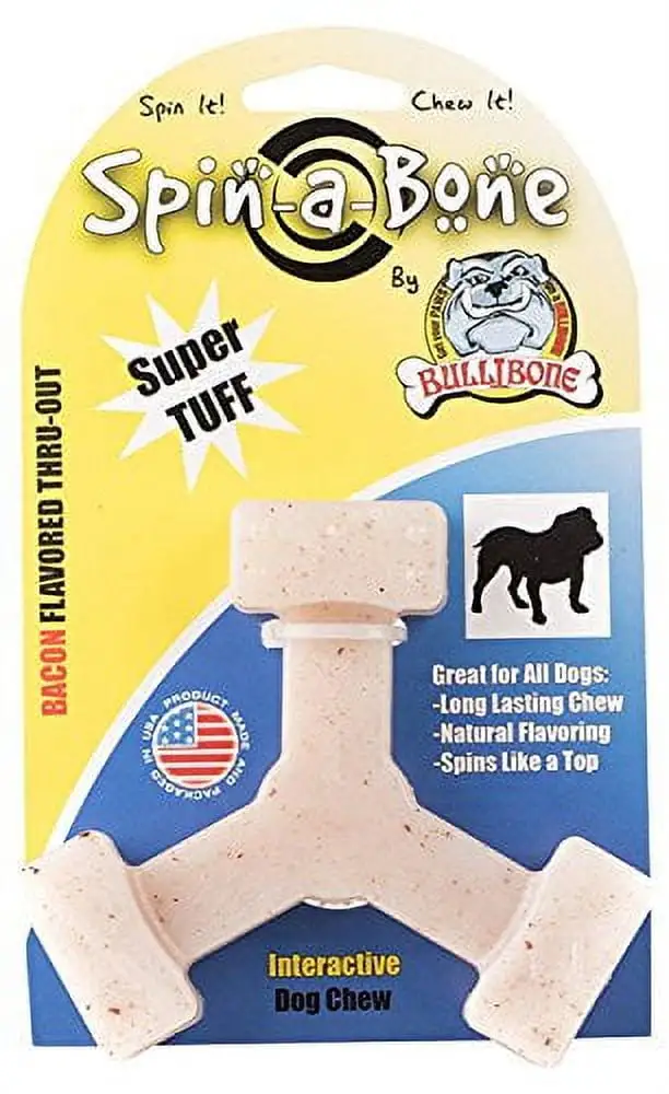 Bullibone Spin-a-Bone: Spinning Nylon Dog Chew Toy made with real bacon