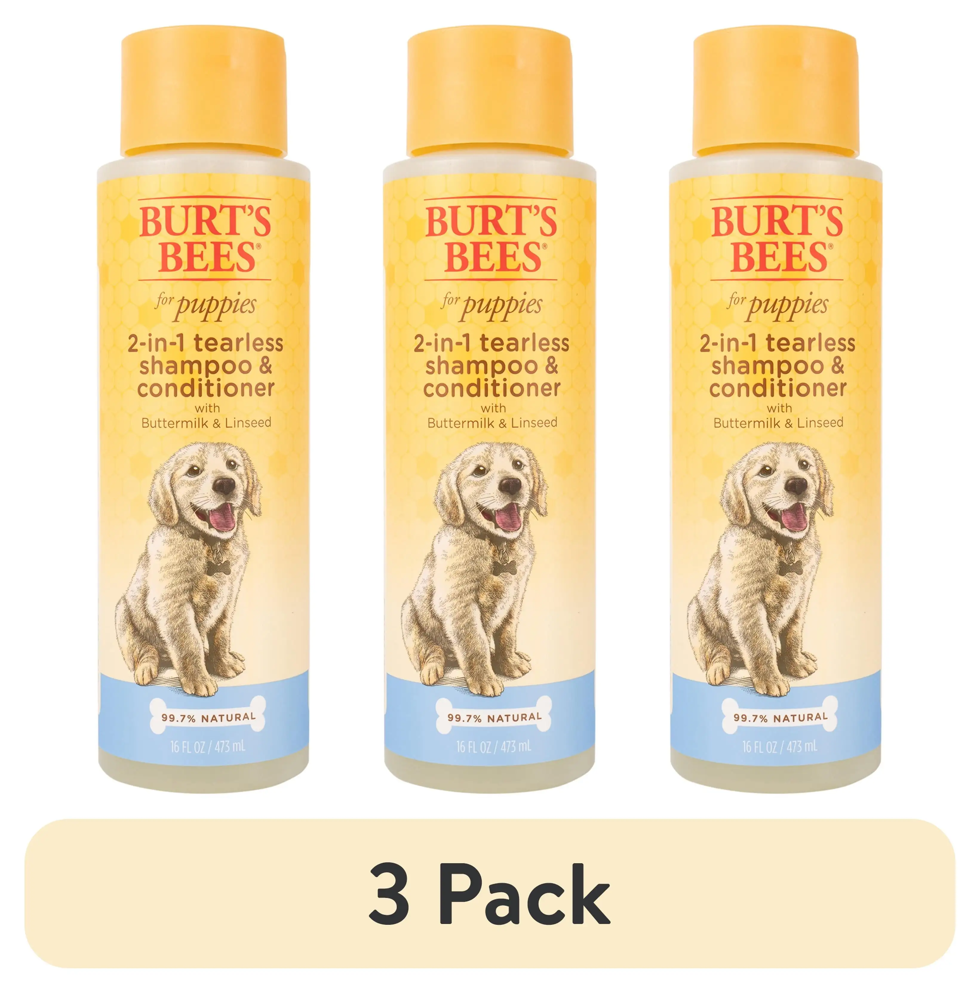 (3 pack) Burt's Bees Natural Pet Care Tearless 2 in 1 Dog Puppy Shampoo Conditioner Buttermilk and Linseed Oil