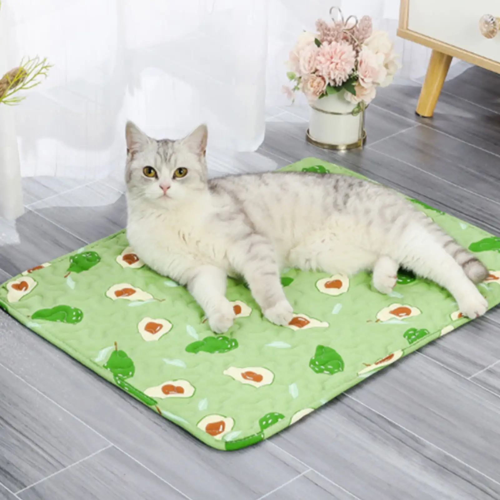 Buumin 15.75x11.81in Pet Cushion Scratch Resistant Soft Comfortable Pure Cotton Pet Mat Dog Bed for Home (Green Avocados)