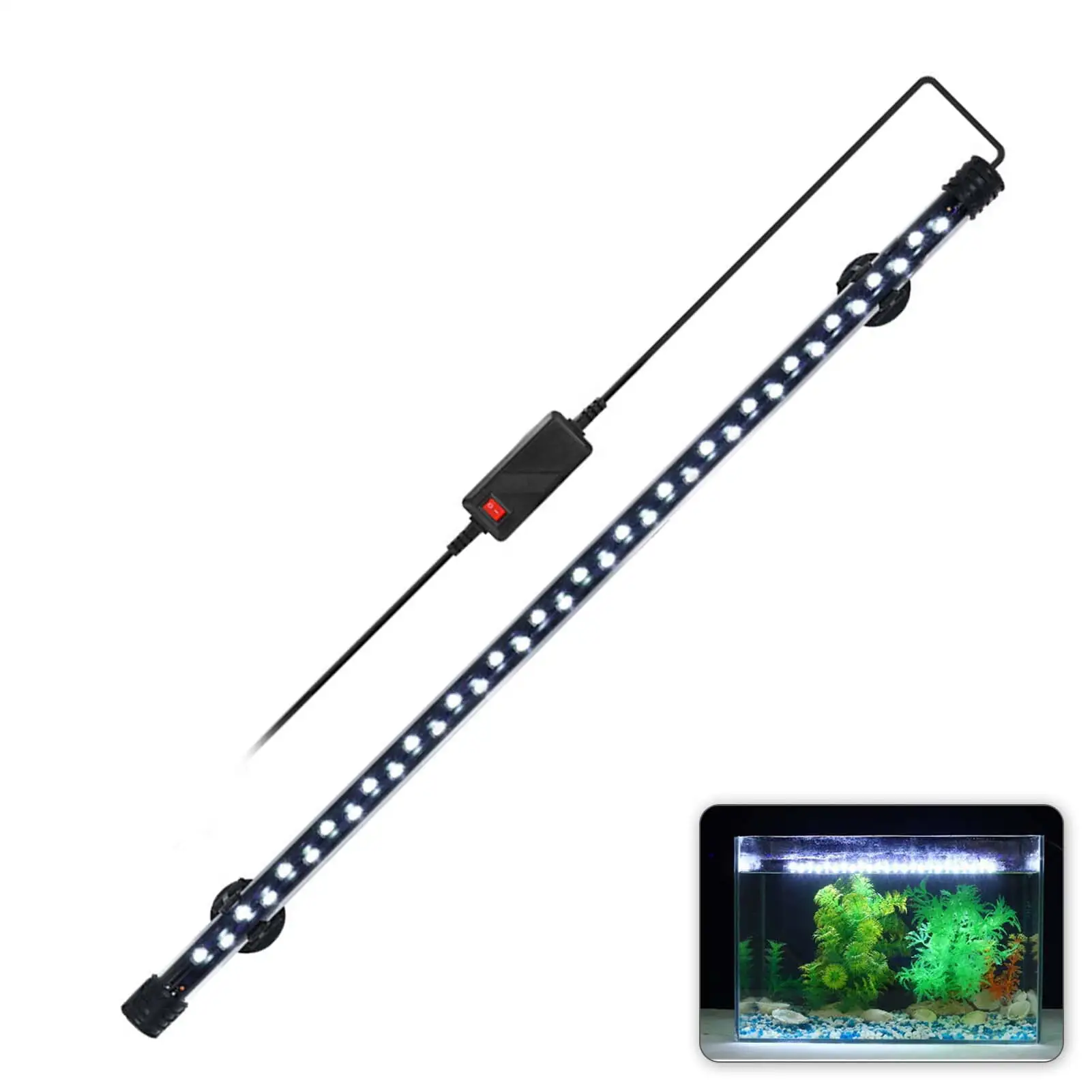 CACAGOO 23 inches LED Aquarium Light. 12W Fish Tank Light Underwater Light Submersible Crystal Glass Lights. 36 LED Beads Brightness Adjustable IP68 Waterproof. White