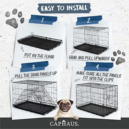 CAPHAUS Foldable Dog Crate Wire Metal Dog Kennel w/Leak-Proof Pan & Protecting Feet & Divider Panel. Single or Double Door. Small. Medium & Large Indoor Wire Cage. 24 w/Single Door