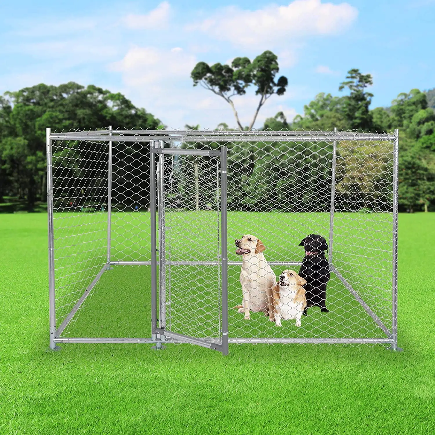 CARSTY Outdoor Dog Kennel. Heavy Duty Galvanized Mesh Steel Fence Dog Playpen. Puppy Exercise Pen Dog Run Cage with Secure Lock for Medium. Large Dogs (6.5x6.5x4 ft)