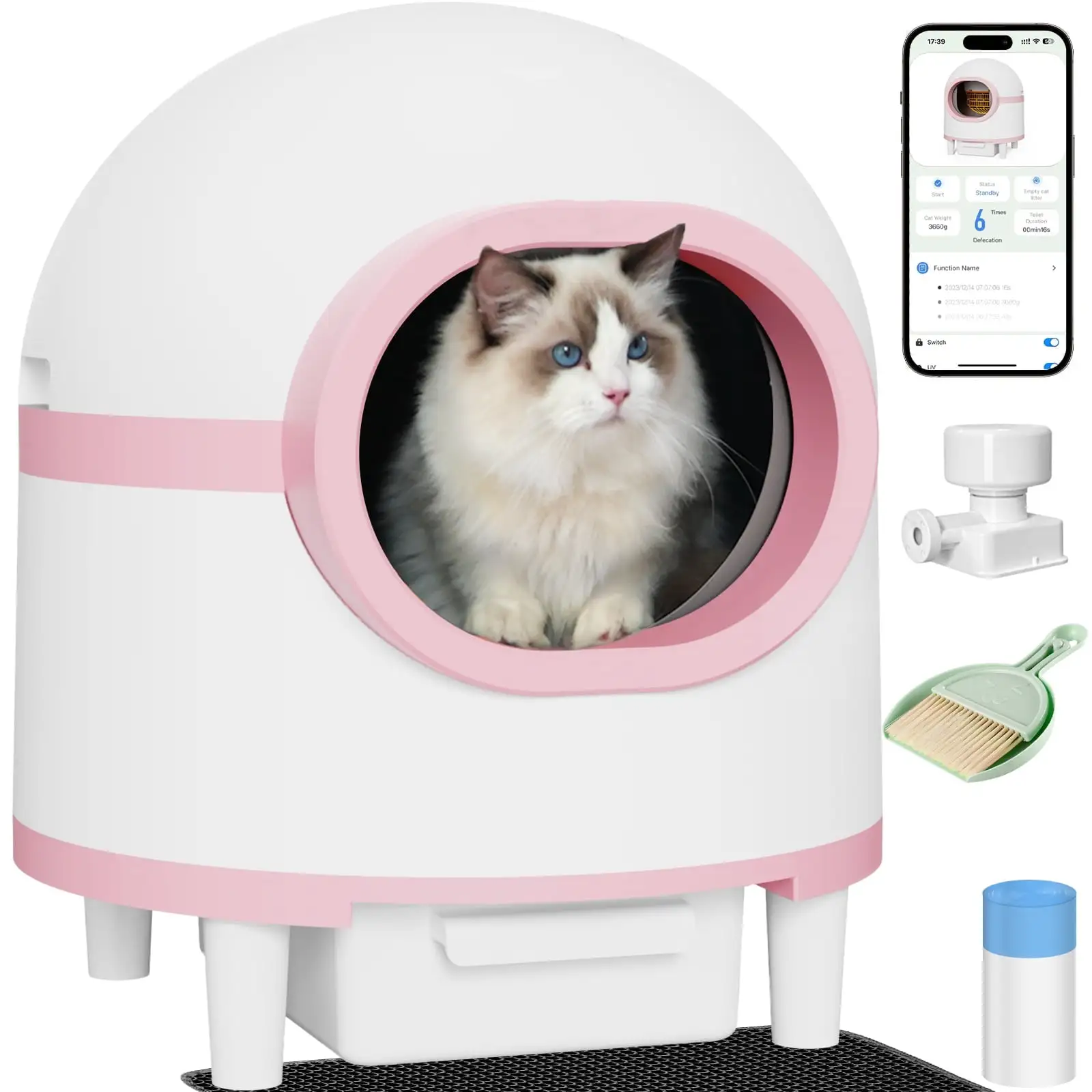 CATLK Self Cleaning Litter Box.Intelligent App Control Monitoring in real-time.60L Large Space+8L Waste Drawer.Suitable for 2.2-26.5lbs Cat