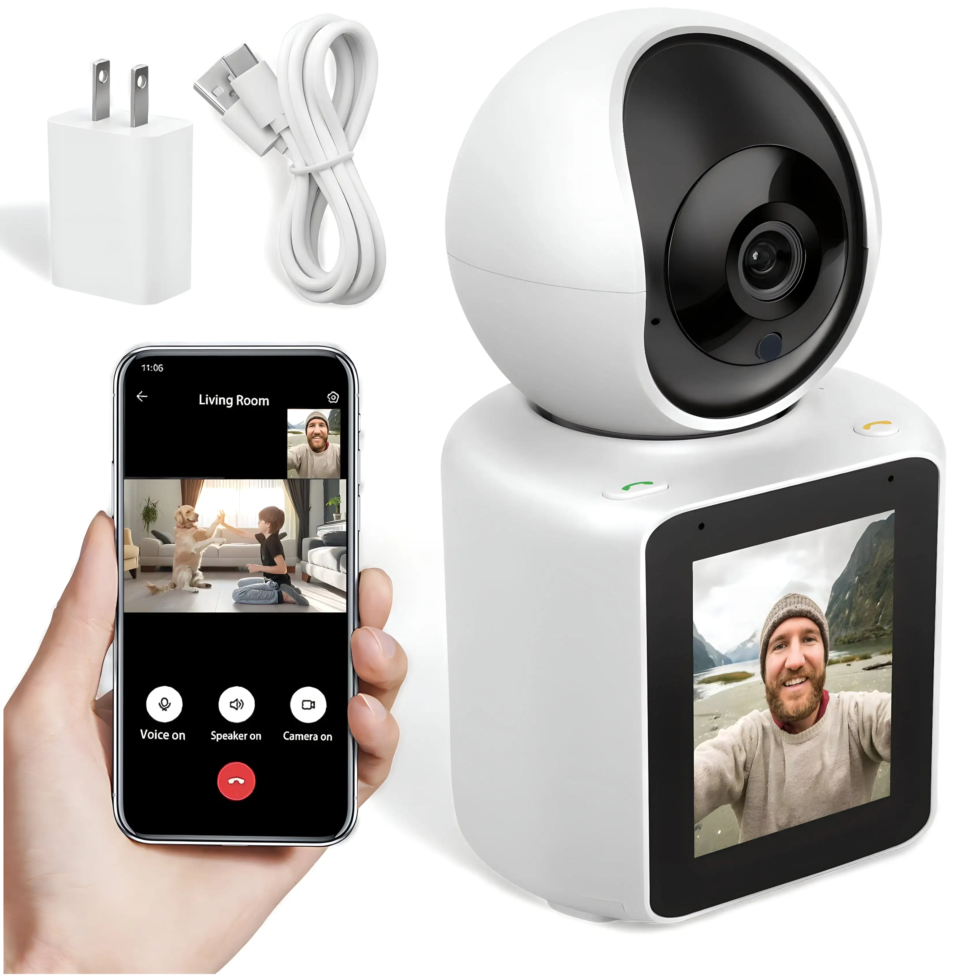 CELECTIGO Two-way Video Calling Camera. Wifi 360?? Indoor Home Surveillance Baby Monitor Camera with 2.8 inch HD 1080p Screen. One Touch Calling Nanny Cam for Kids. Pets. Dogs. Seniors