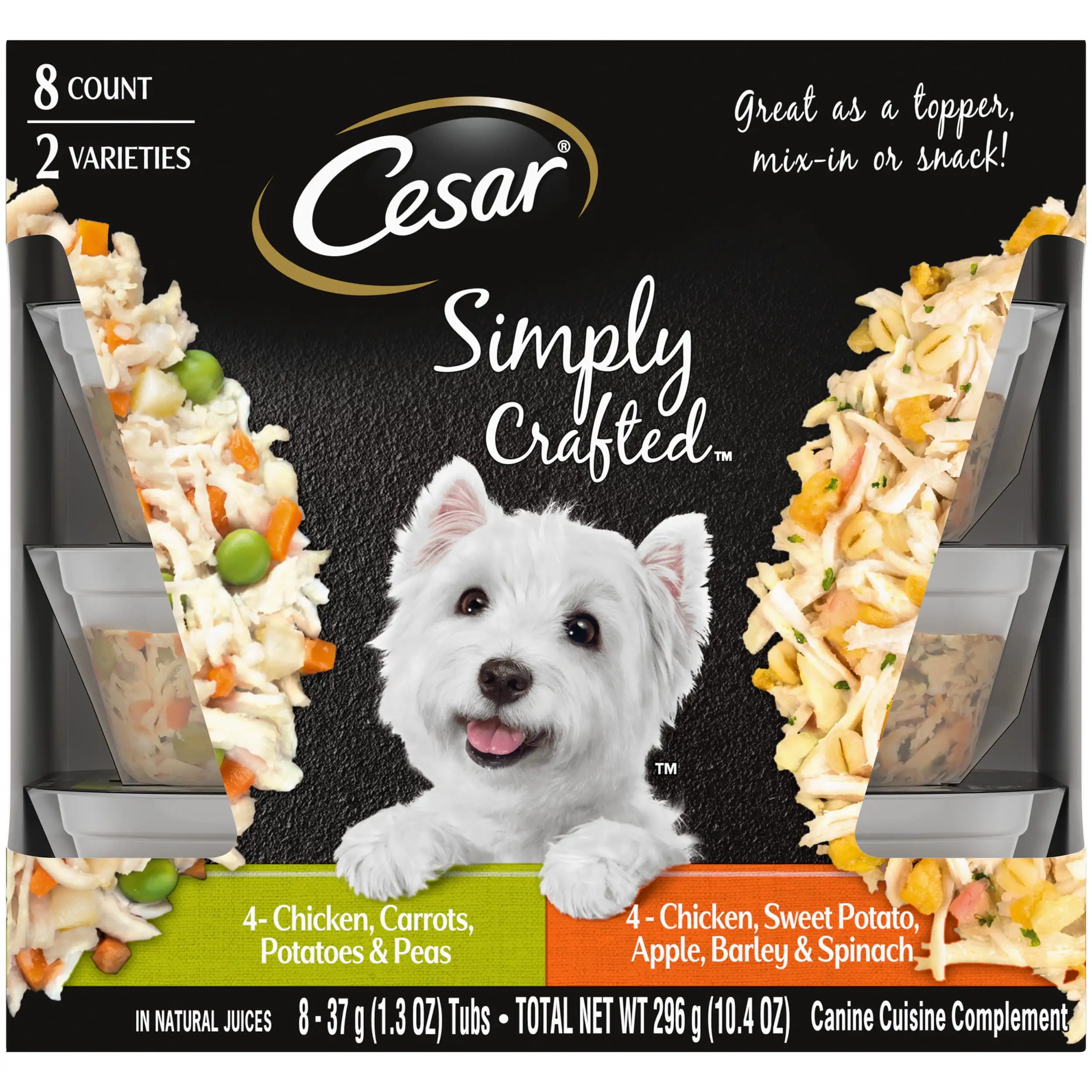 CESAR SIMPLY CRAFTED Chicken Carrot Potato & Peas & Chicken Sweet Potato Apple Barley & Spinach (8) 1.3 oz Tub