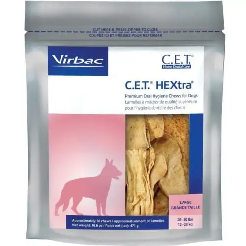 CET Premium Enzymatic Hextra Oral Hygiene Rawhide Chews for Dogs Large 26 - 50 lbs. Pack of 3