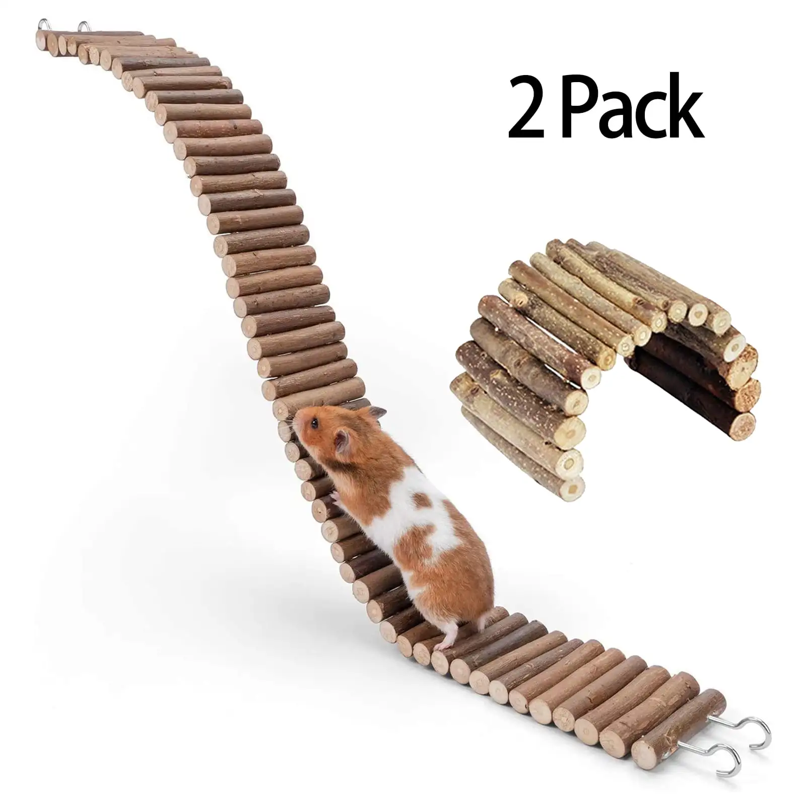 CHBORLESS 2 Pack Bendable Hamster Suspension Bridge Toy Wooden Arch (Set1)