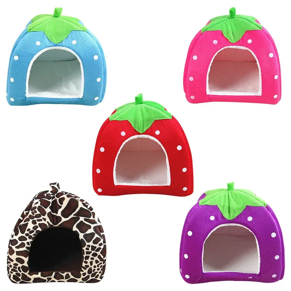 CHGBMOK Winter Cat Houses for Indoors Cute Strawberry Yurt Padded Fold Tent Pet Dog Gate