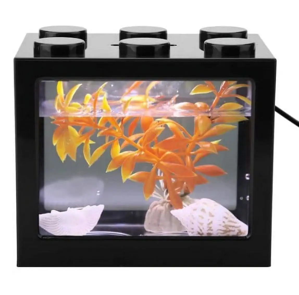 CHUANK Small Betta Fish Tank Multifunctional USB Rechargeable Fish Tank with LED Light Lamp Reptile Feeding Box Tank Building Block Fish Bowl Home Decor LED Light Feeding Box(Black)