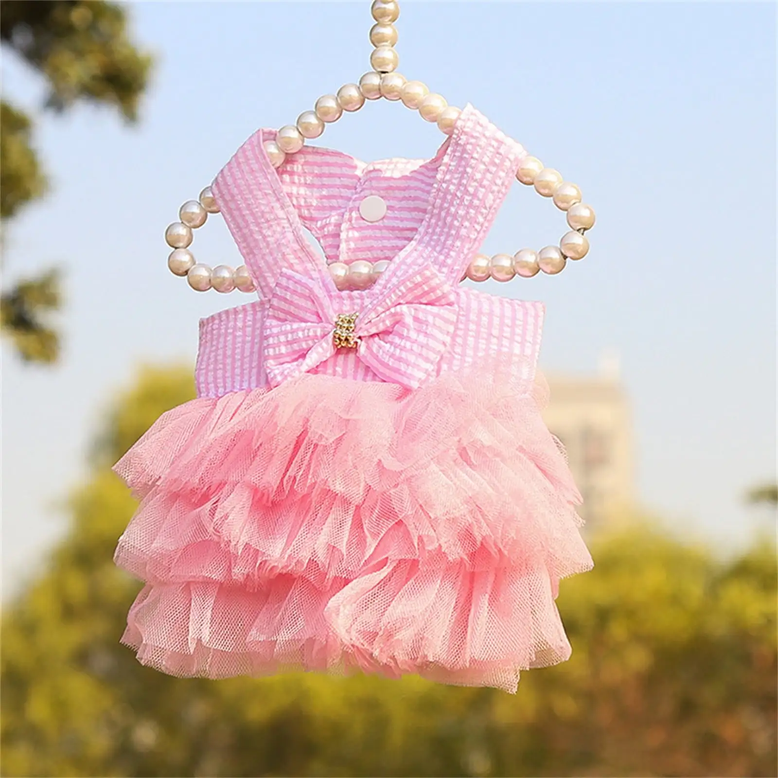 CICRKHB Dog Dress Dog Clothing Cat Clothing Pet Supplies Striped Suspender Mesh Skirt Dress Pet Supplies Pink