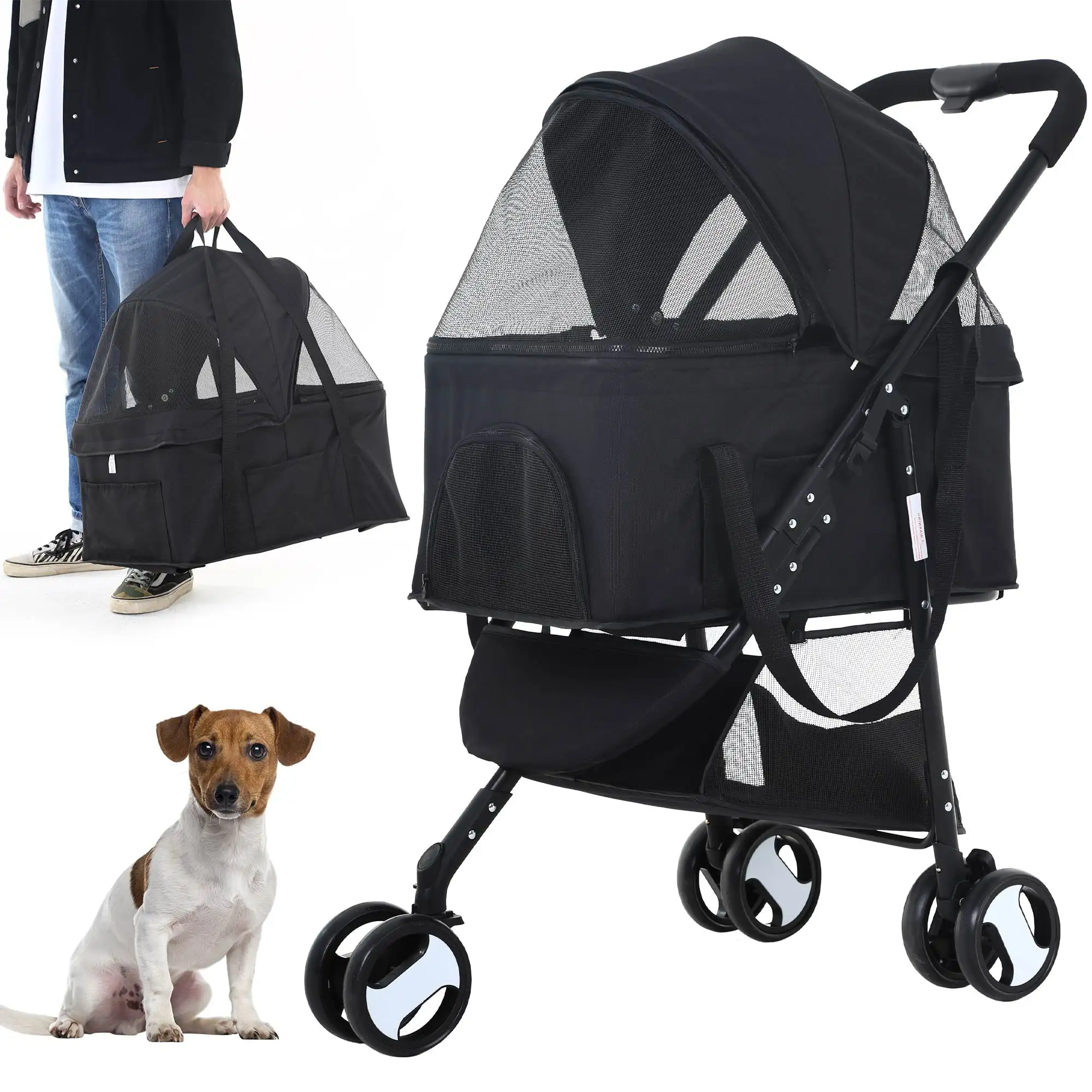 CL.HPAHKL 3 in 1 Dog Stroller for Medium Small Dogs Cats. 3 Wheels Folding Cat Stroller Pet Stroller with Removable Carrier. Portable Dog Cat Cage Jogger Stroller Lightweight for Travel