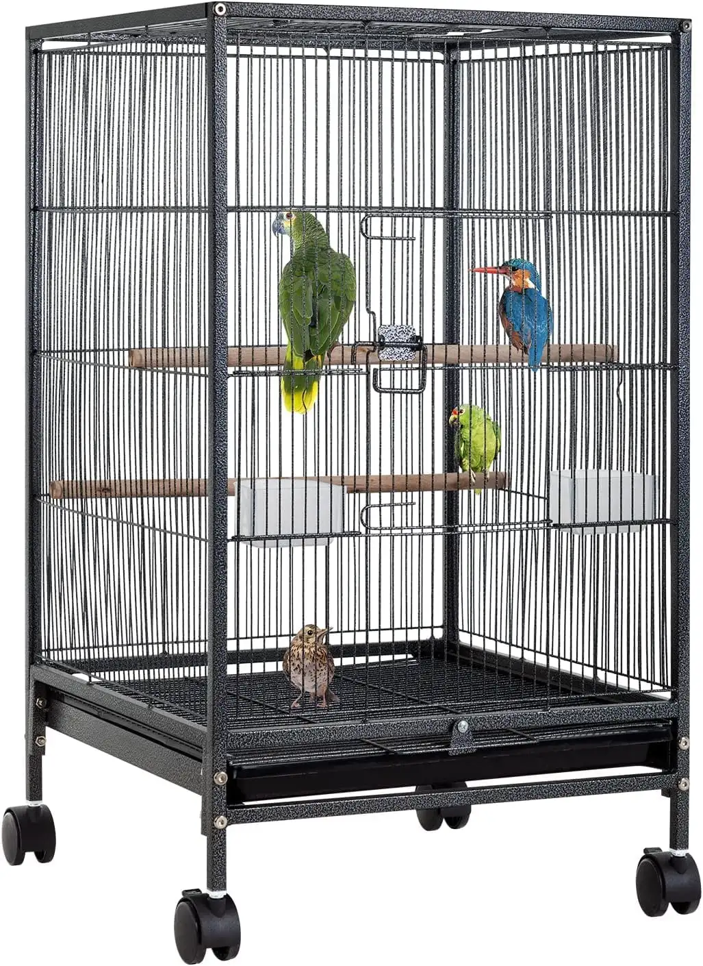 CL.HPAHKL 35 inch Height Bird Cage with Perches. Large Metal Rolling Bird Cages for Parakeets with Stand Heavy Duty Parrot Cage for Parrots Conure Lovebird Cockatiel