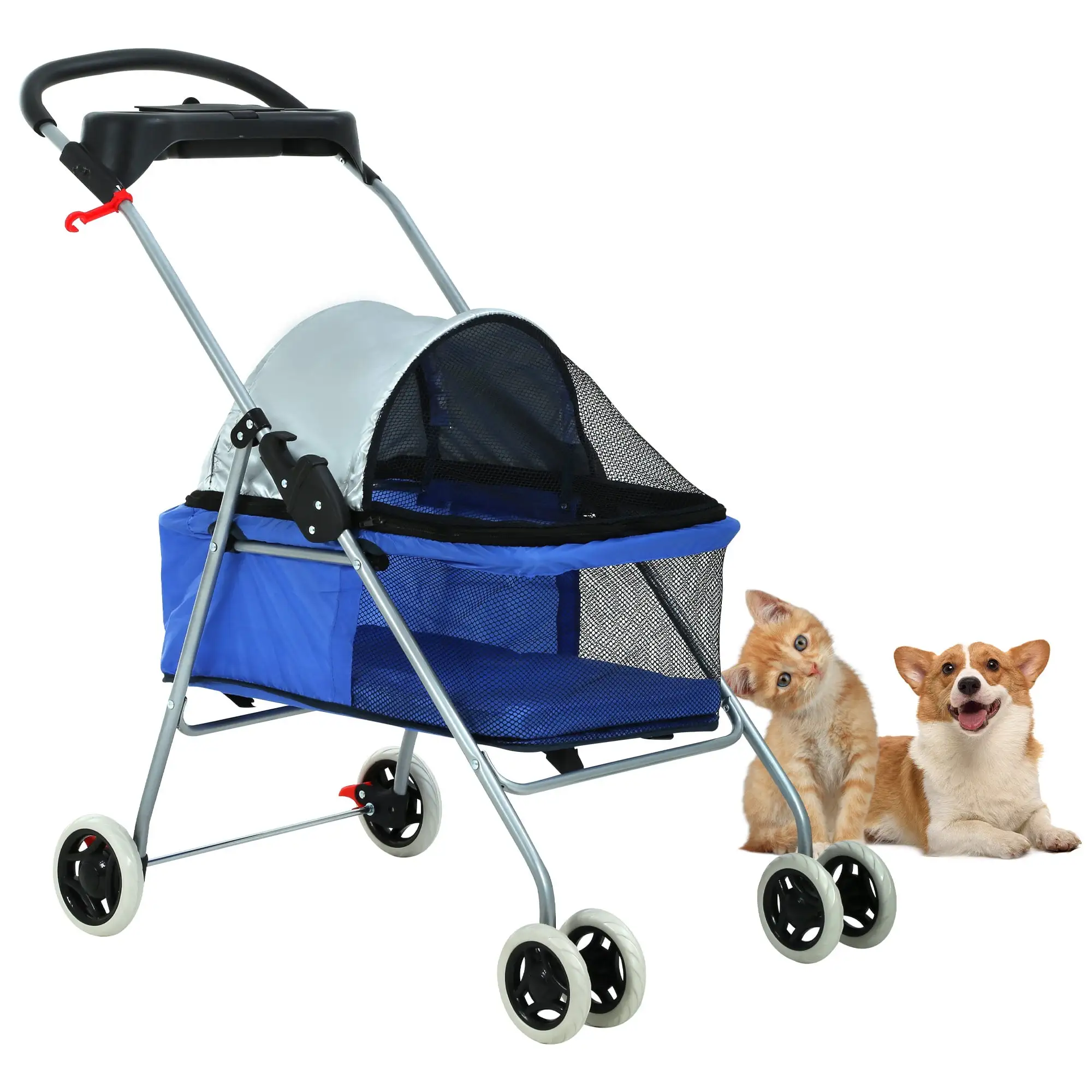 CL.HPAHKL Pet Stroller for Medium Small Dogs Dog Stroller Cat Stroller Foldable Jogging Travel 4 Wheels Waterproof and 360 Rotating Front Puppy Stroller with Mesh Windows.Blue