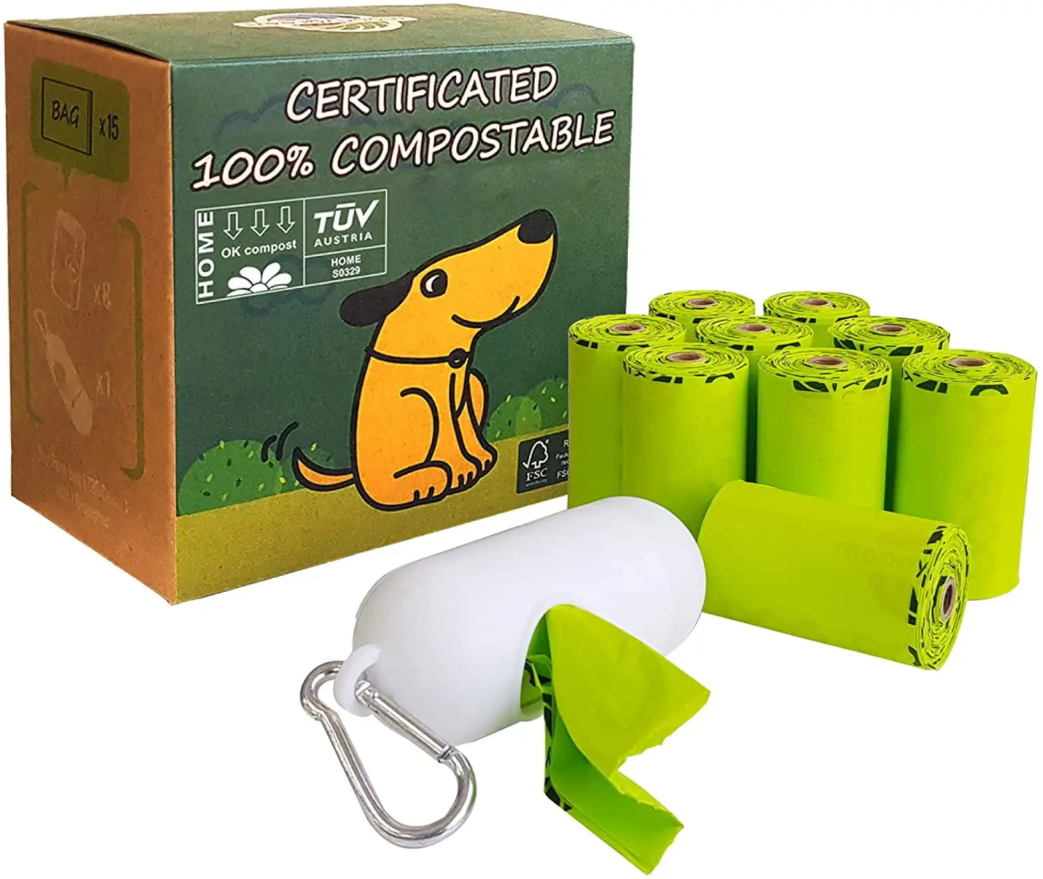 [30% OFF NOW!!] MoonyGREEN Compostable Dog Poop Bag with Dispenser. Unscented. 9 x 13 Inches. 120 Counts in 10 Rolls