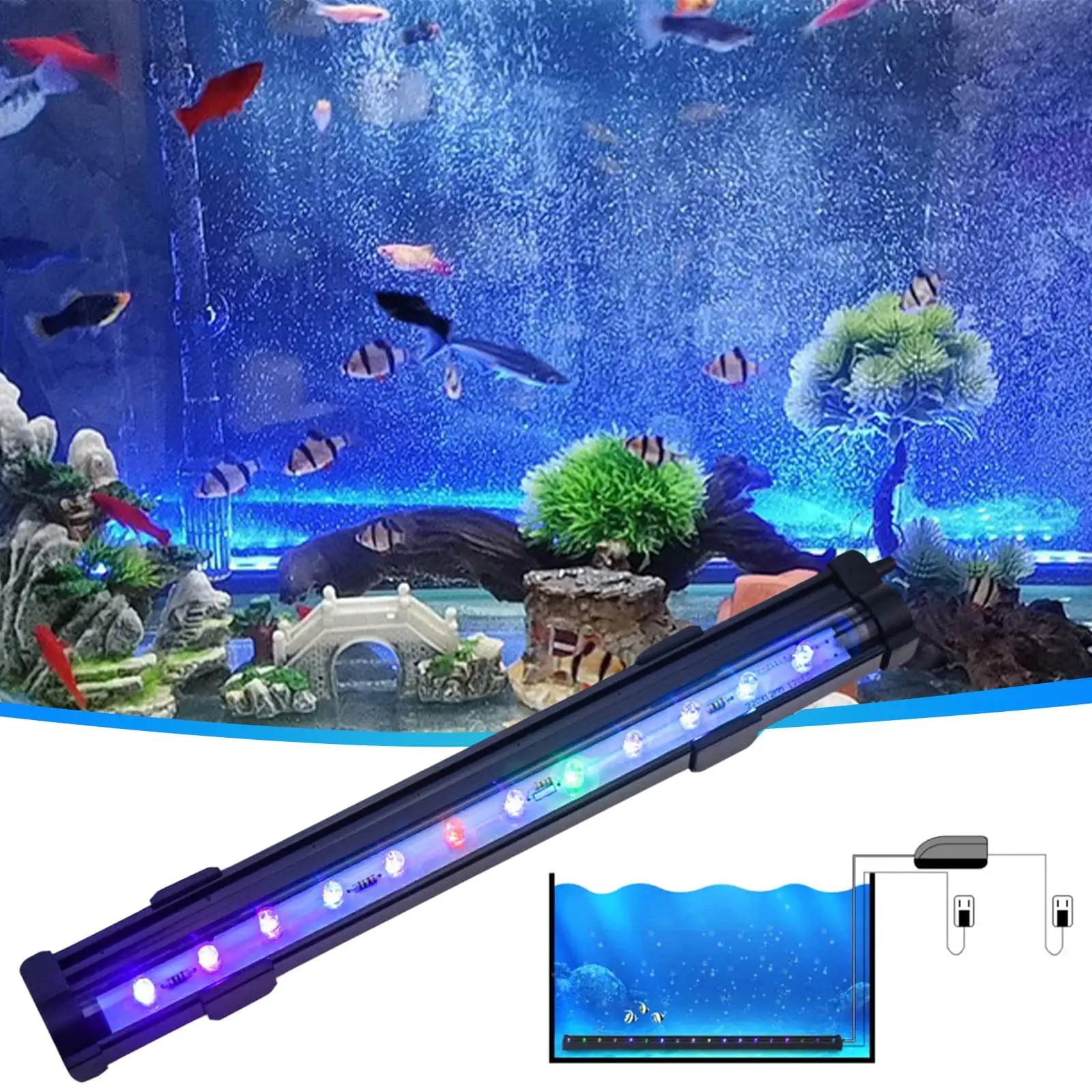 COFEST LED Aquarium Light 21.6inch Colorful Fish Tank Light Submersible Lights 21 LEDs Beads Brightness Adjustable LED Light Bar Stick for Fish Tank Black