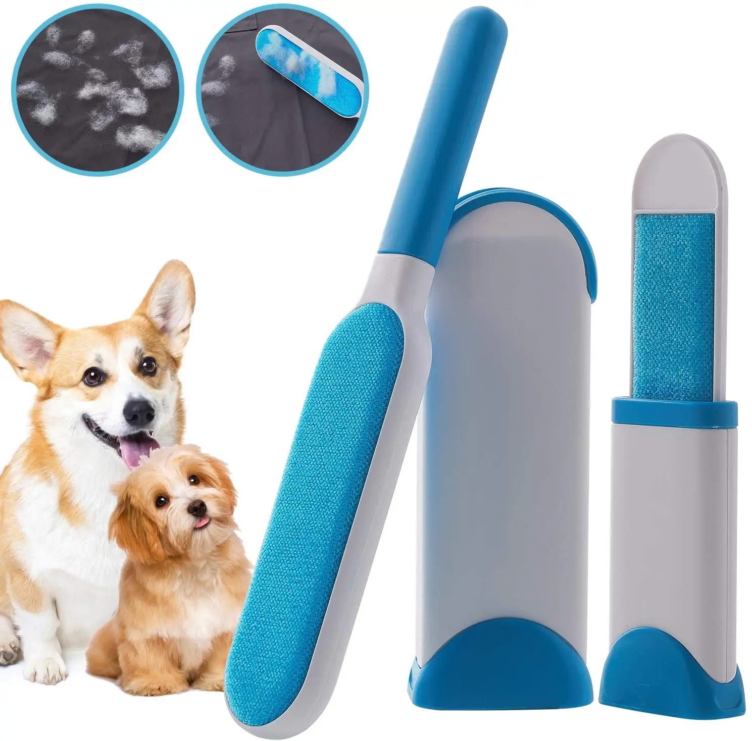 COWIN Pet Hair Remover Brush. Small and Large Lint Brush with Self Cleaning Base-Fur & Lint Remover Brush Set. Pet Hair Remover Reusable Cat and Dog Hair Remover Fur Removal Tool.Blue