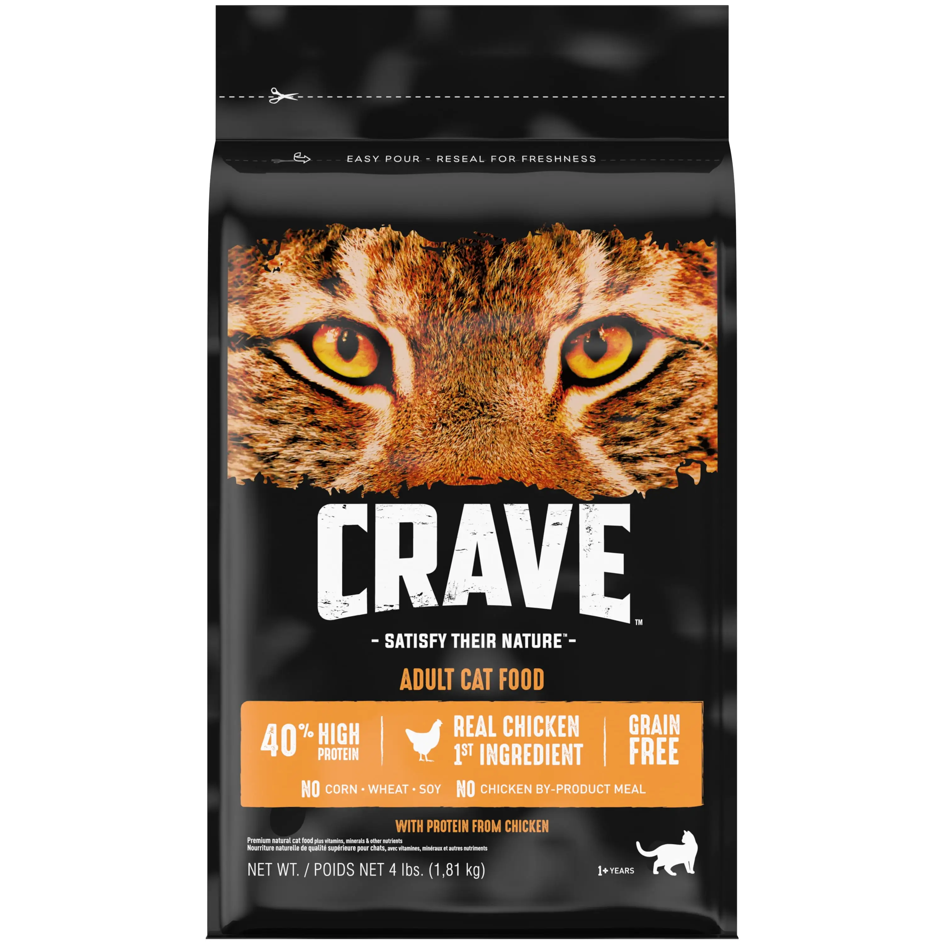 CRAVE Grain Free Adult Dry Cat Food with Protein from Chicken. 4 lb. Bag