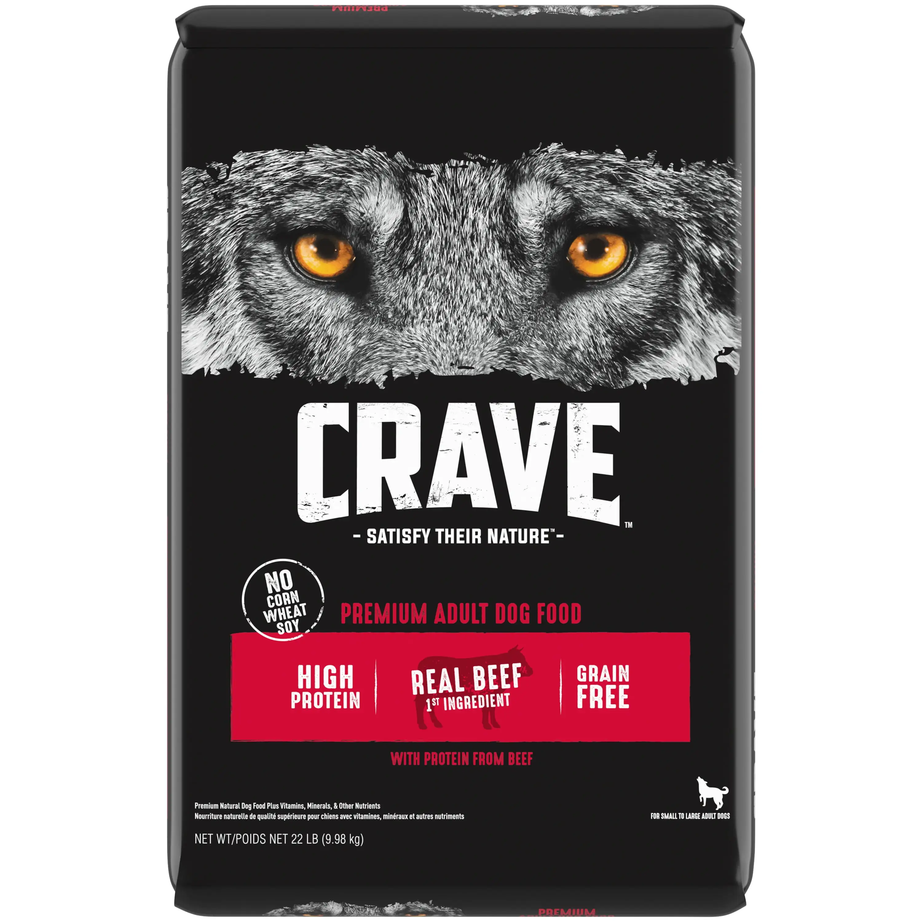 CRAVE Grain Free Adult Dry Dog Food with Protein from Beef. 22 lb. Bag