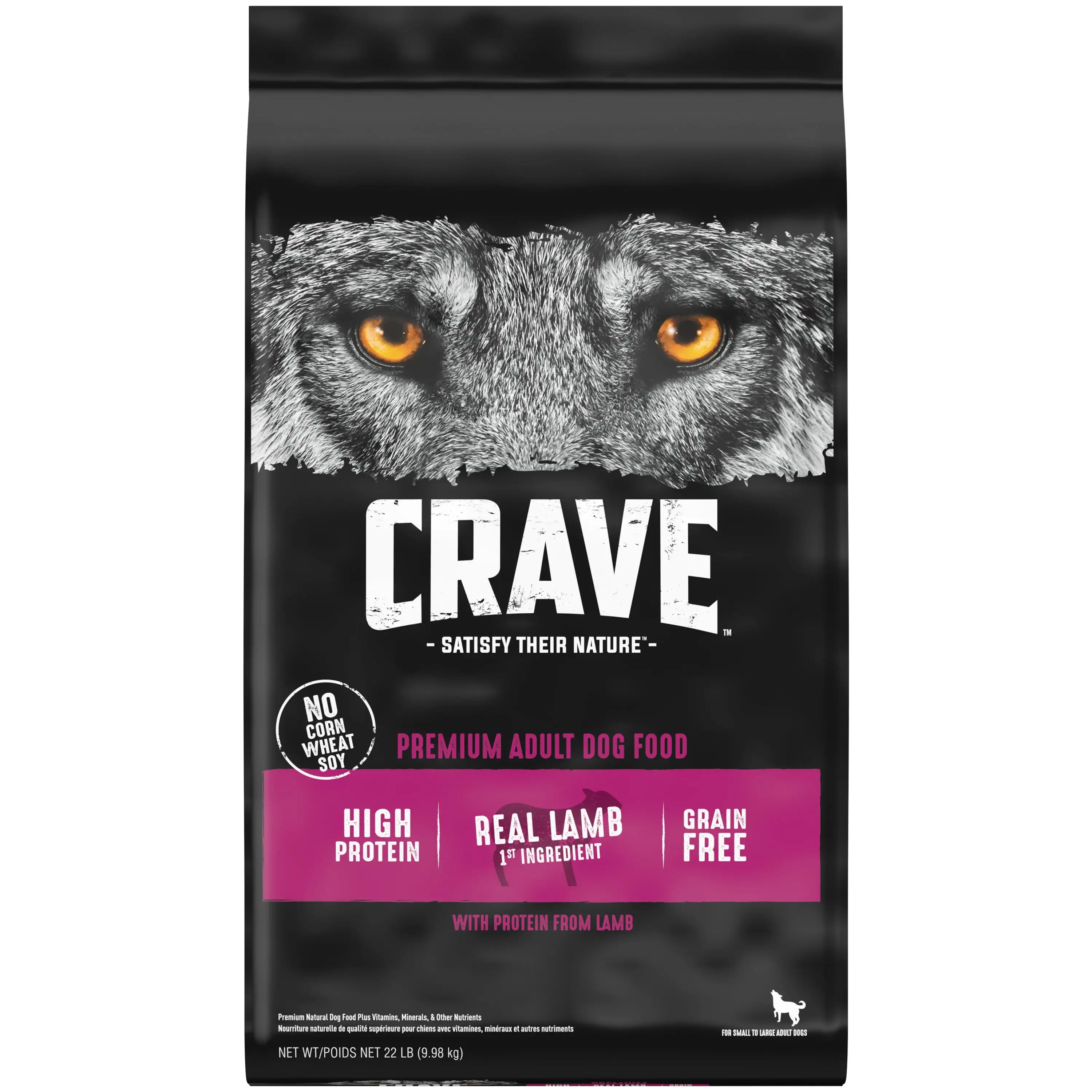 CRAVE Grain Free Adult Dry Dog Food with Protein from Lamb. 22 lb. Bag