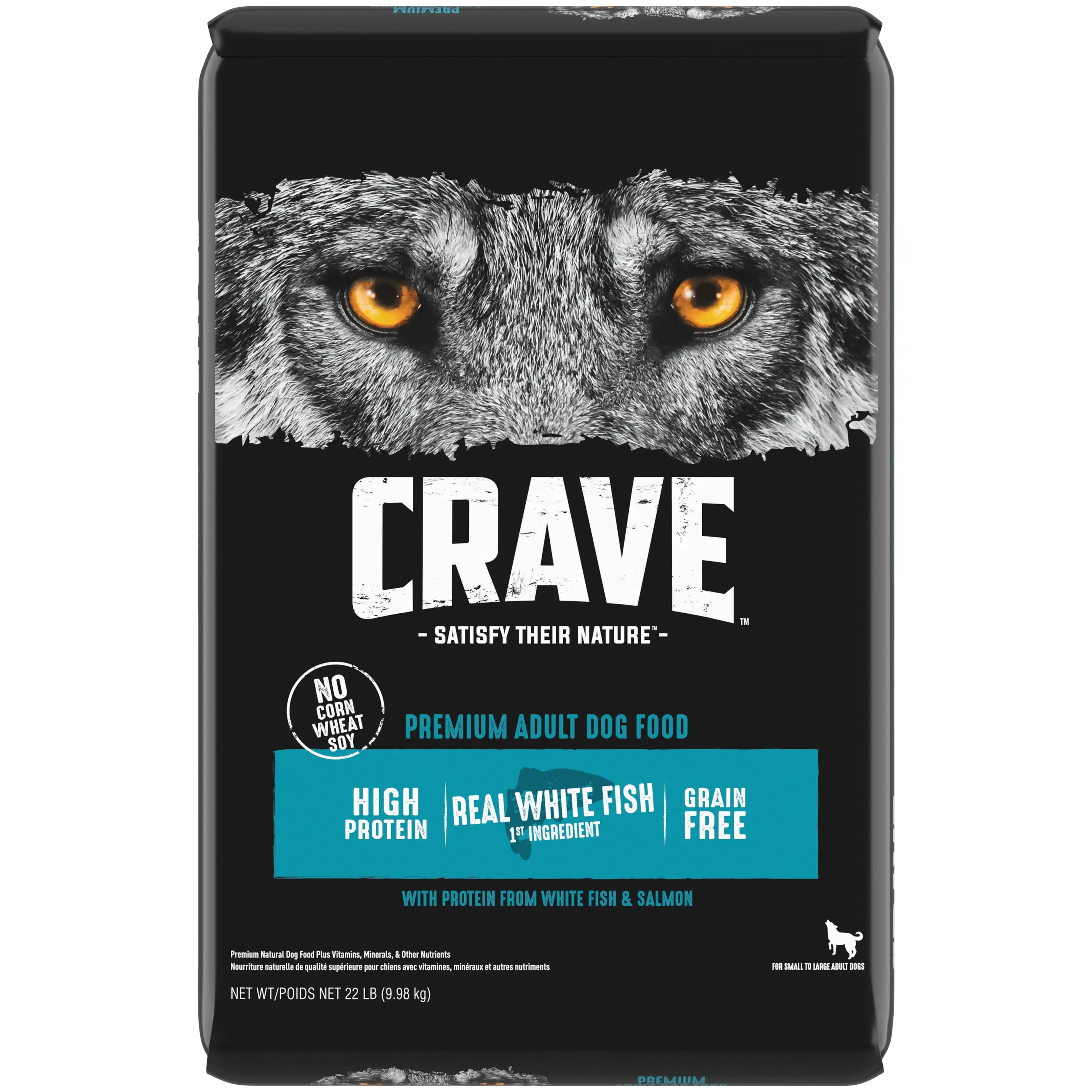 CRAVE Grain Free Adult Dry Dog Food with Protein from White Fish & Salmon. 22 lb. Bag