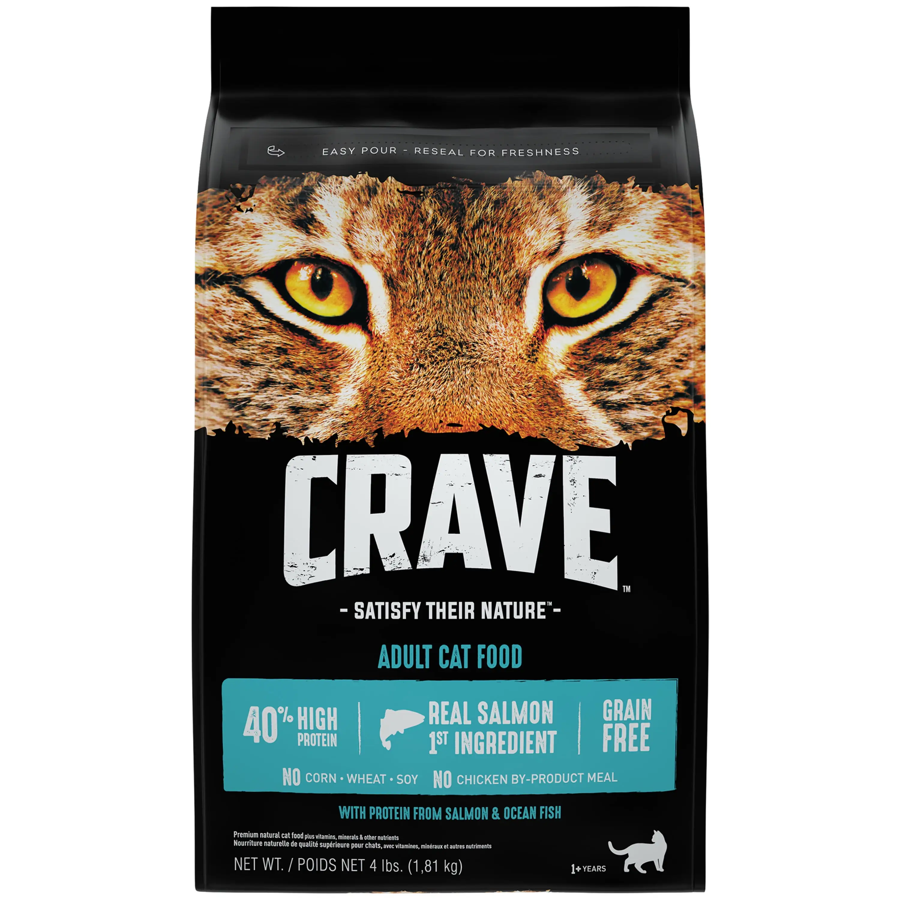 CRAVE Grain Free with Protein from Salmon & Ocean Fish Dry Adult Cat Food. 4 Pound Bag