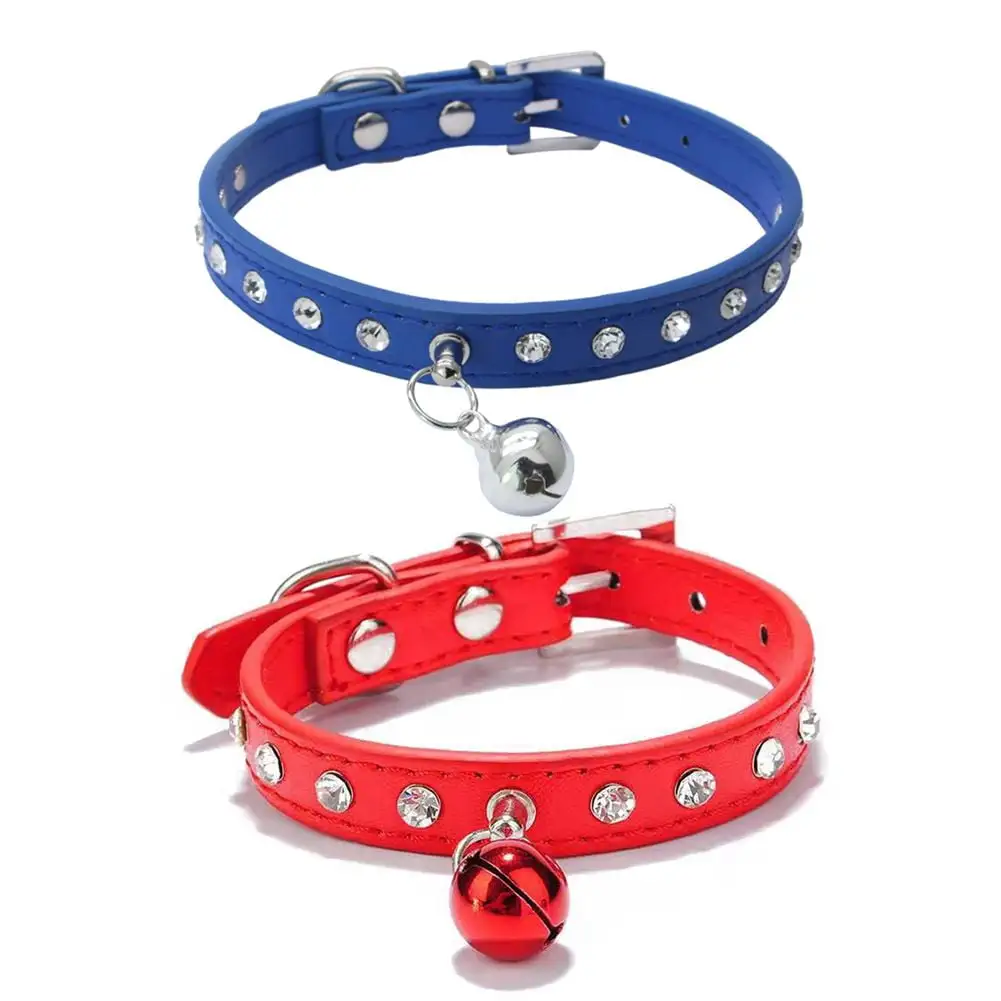 CSCHome 2-Pack Dog Collar for Small Dogs. Cat Collar with Bells. Collar Buckle Adjustable PU Cat Dog Collar