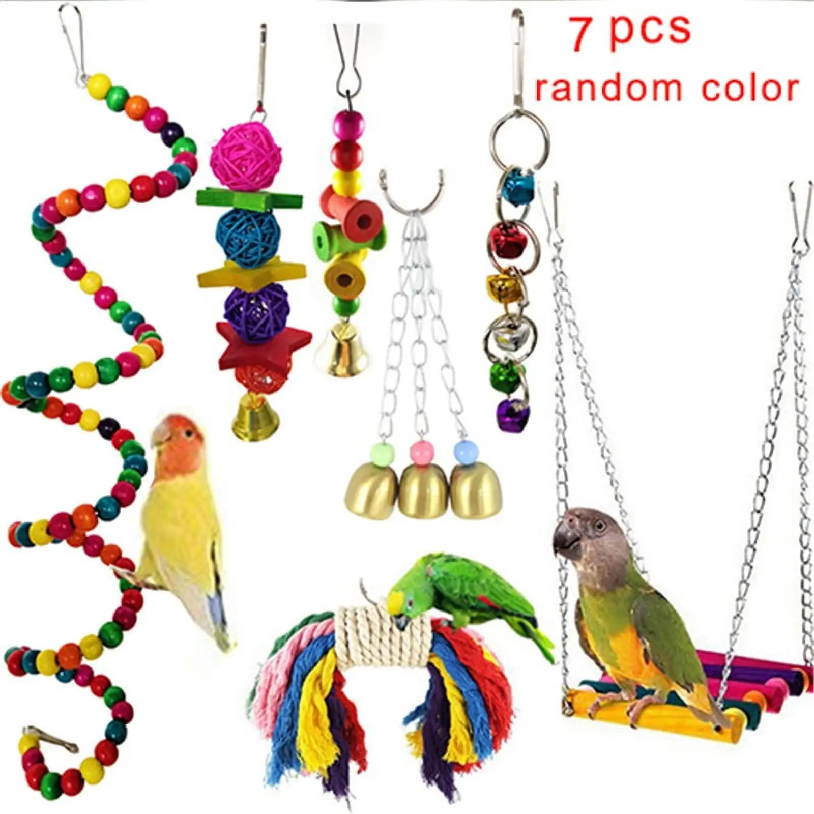 Cabina Home Bird Parrot Toys. 7 Packs Beaks Metal Rope Small Parrot Cage Bird Toys