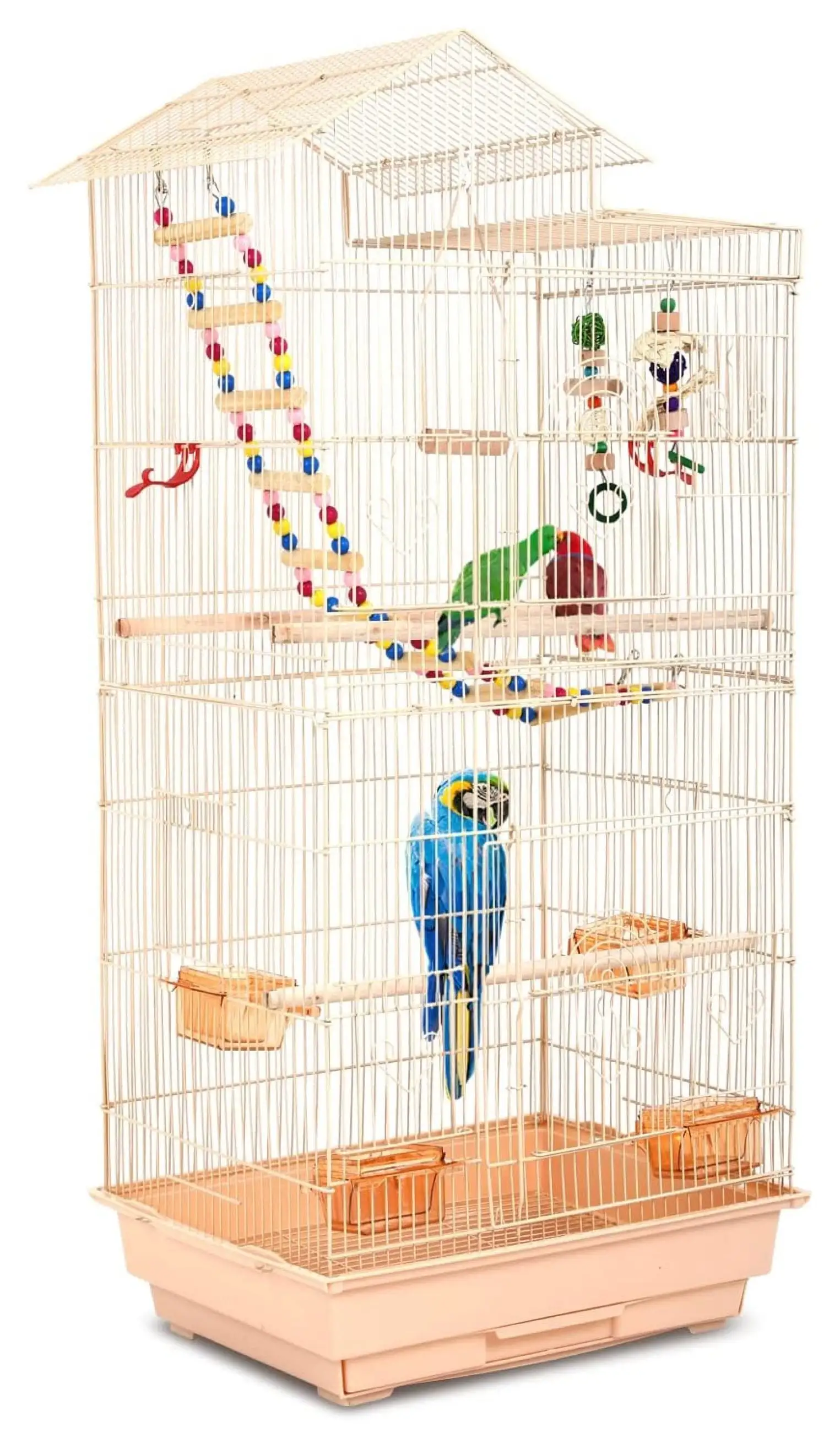 Cage 39 Inch Cages for Parakeets Roof Top Large Flight Parrot Cage with Toys for Small Medium .Cockatiel.Parakeets.Parrot.Lovebirds.Finch.Canary Cage(Almond). 17''Lx13''W''39H