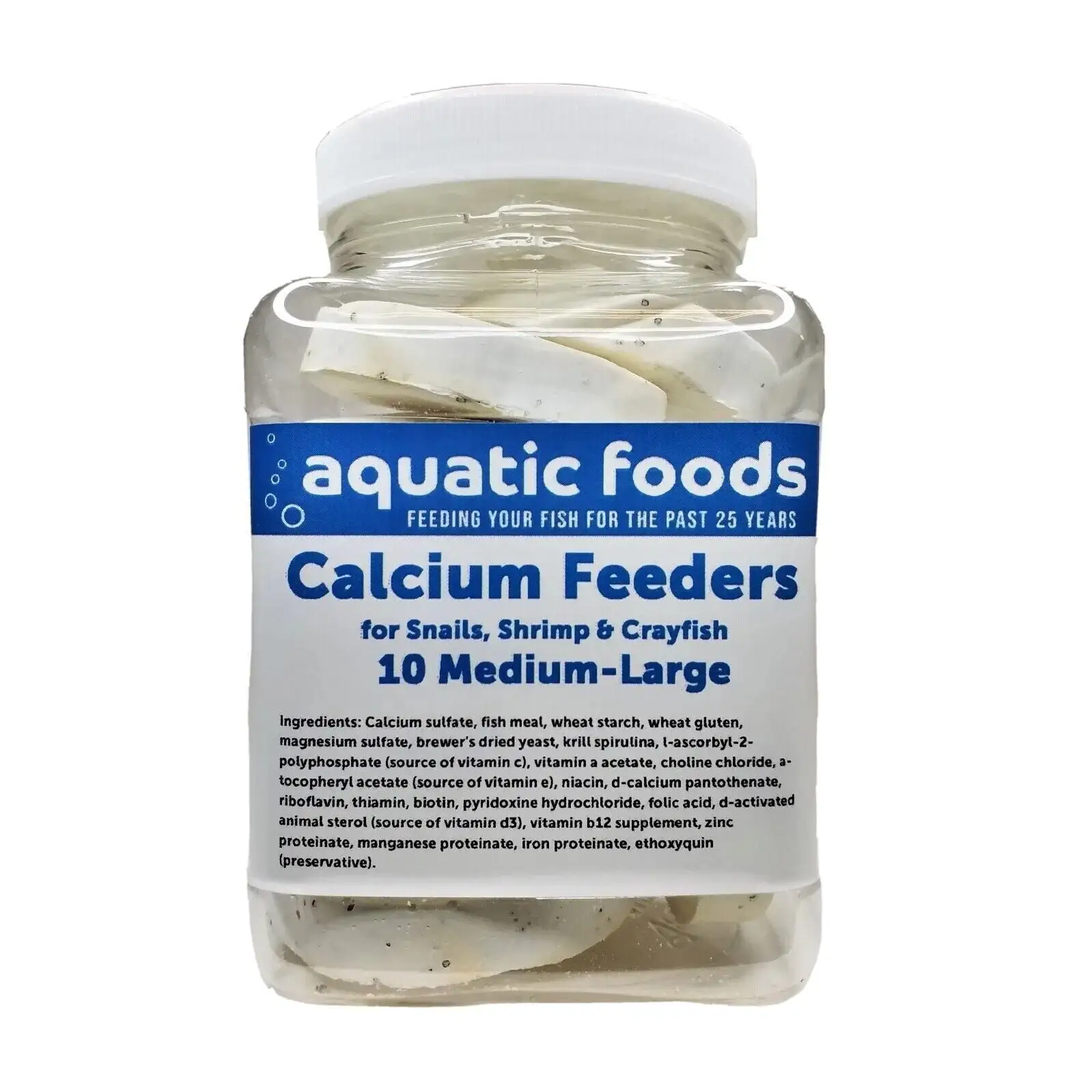 Calcium Feeder Shells for Shrimp. Snails. Crabs. Crayfish. Hermit Crabs and all Tropical Fish. 10 Count Jar of Medium-Large