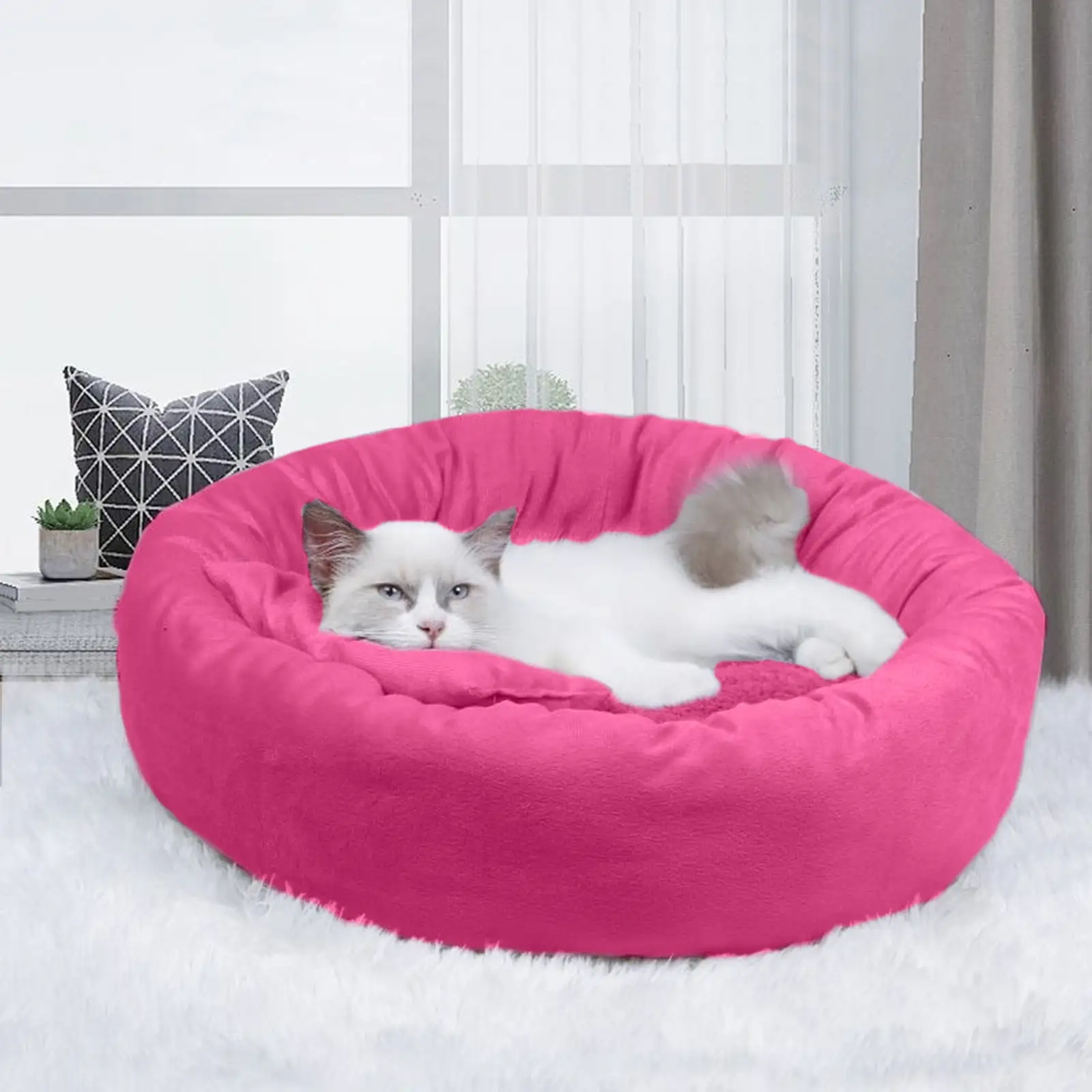 Calming Dog Beds with Pillow for Small Medium Dogs and Cats. Round Dog Cuddler Cozy Bed. Washable Fluffy Plush Pet Bed Thickened Dog Kennel Mat for Puppy Sleeping