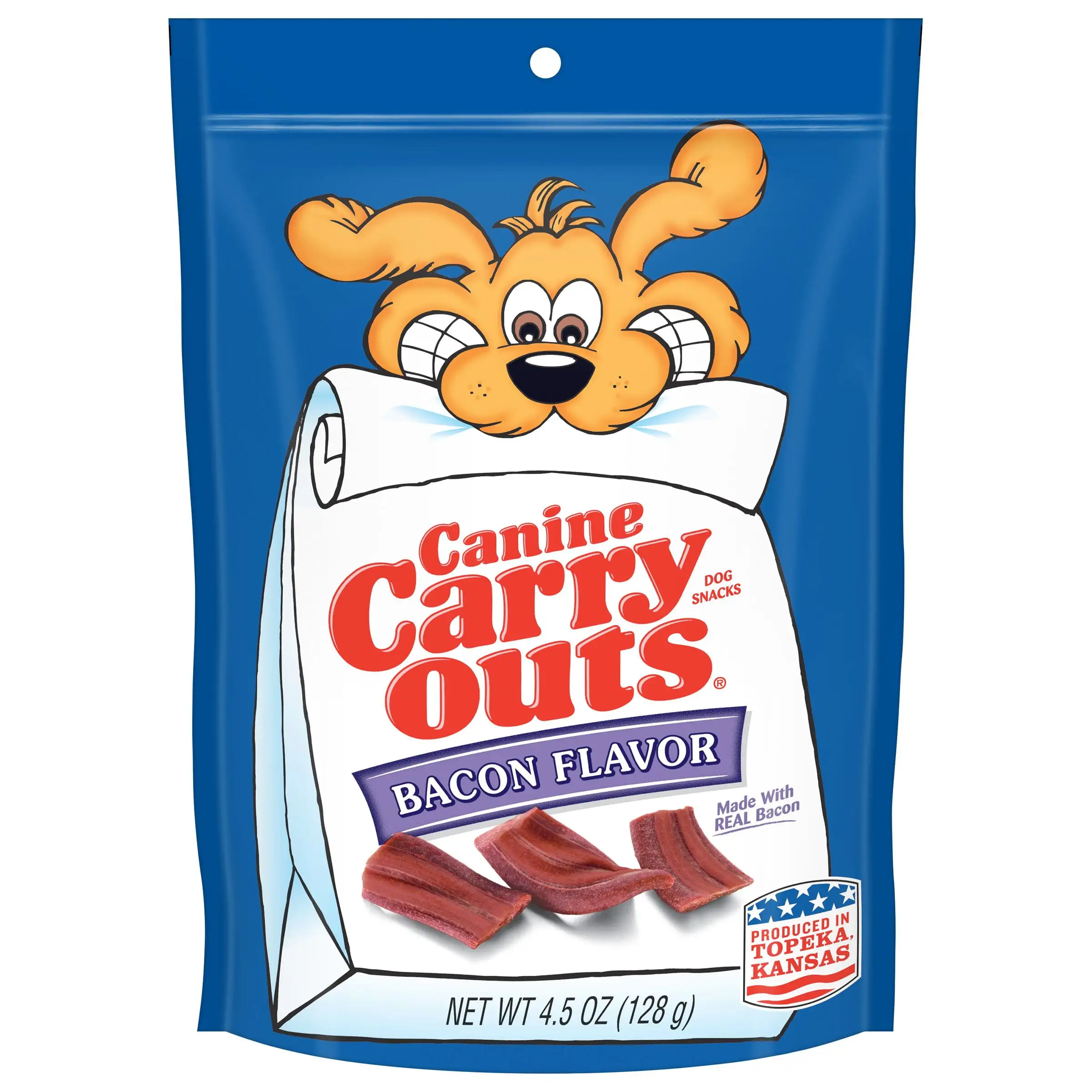 Canine Carry Outs Bacon Flavor Dog Treats. 4.5 oz Bag