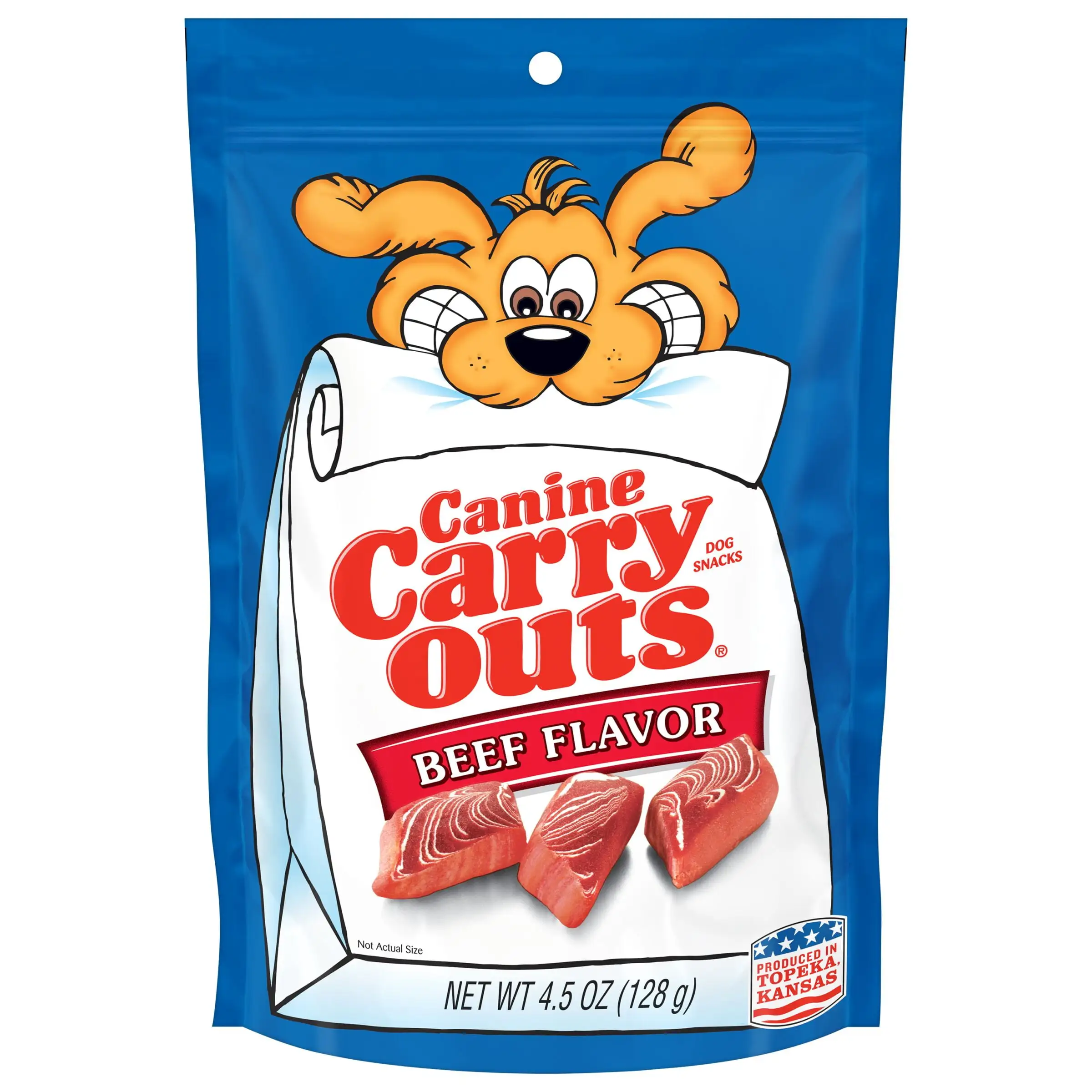 Canine Carry Outs Beef Flavor Dog Treats. 4.5 oz Bag