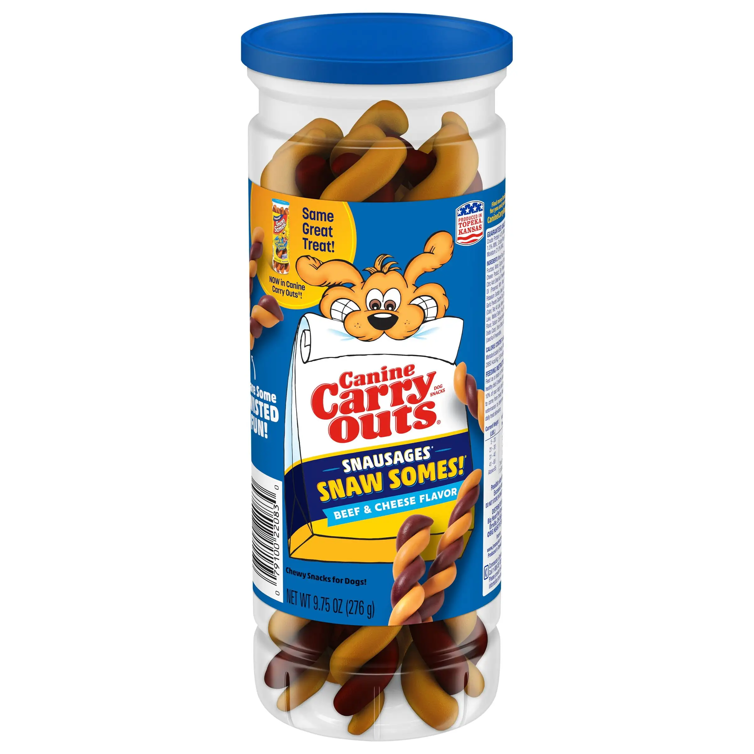 Canine Carry Outs Snausages Snaw Somes! Chewy Dog Treats. Beef & Cheese Flavor. 9.75 Ounces