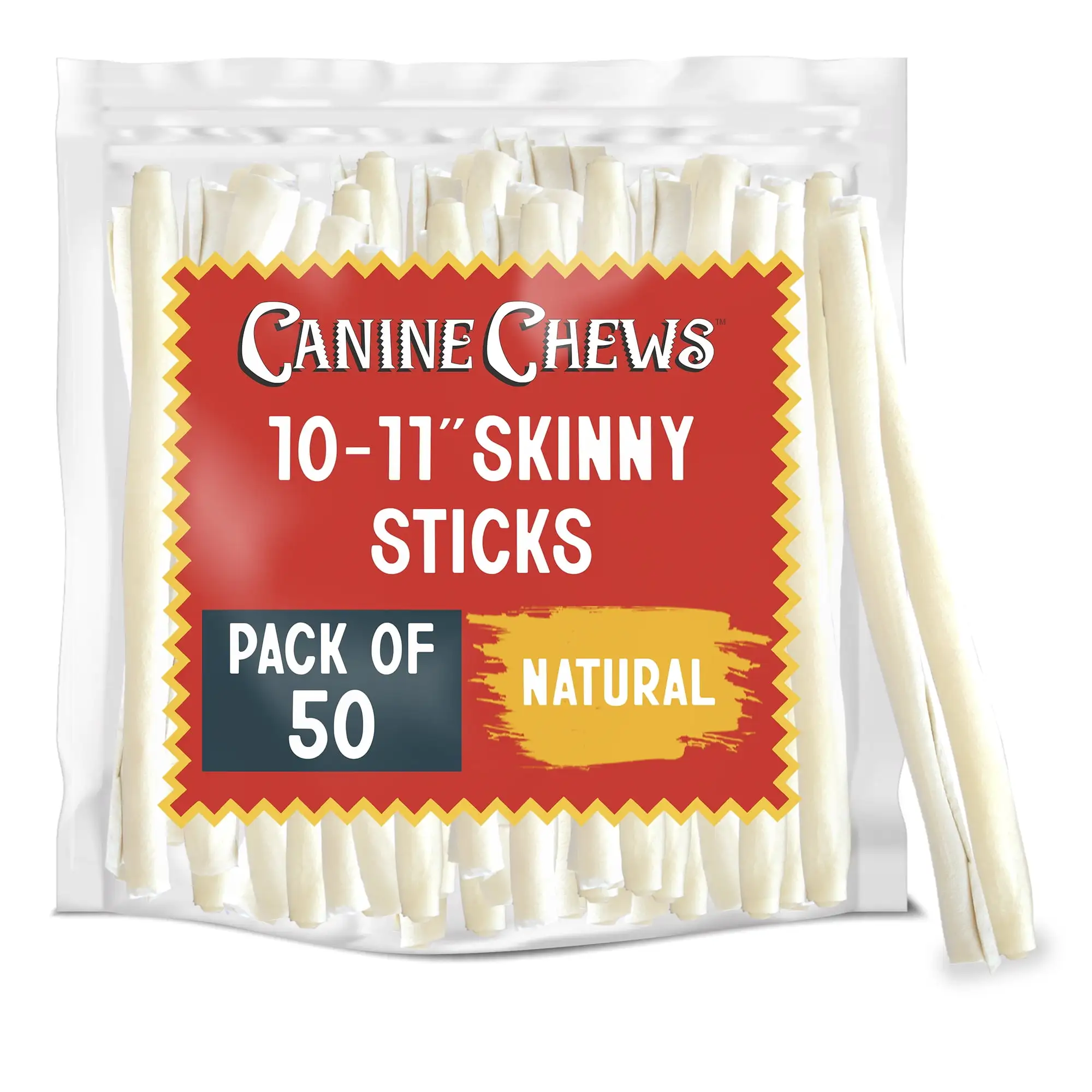 Canine Chews 10-11 Retriever Stick Rolls Rawhide for Dogs Skinny Sticks for Small Aggressive Chewing Dogs (50 Pack)