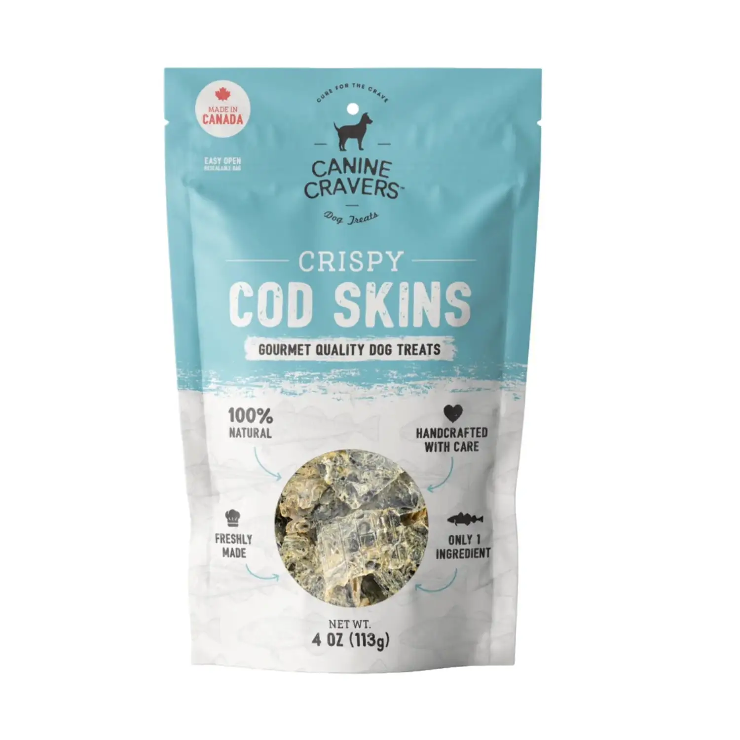 Canine Cravers Single Ingredient Dog Treats ?C Crispy Cod Skins - Human Grade Air Dried Hypoallergenic Pet Food ?C Grain. Gluten. and Soy Free ?C 100% All Natural ?C 4 oz Bag