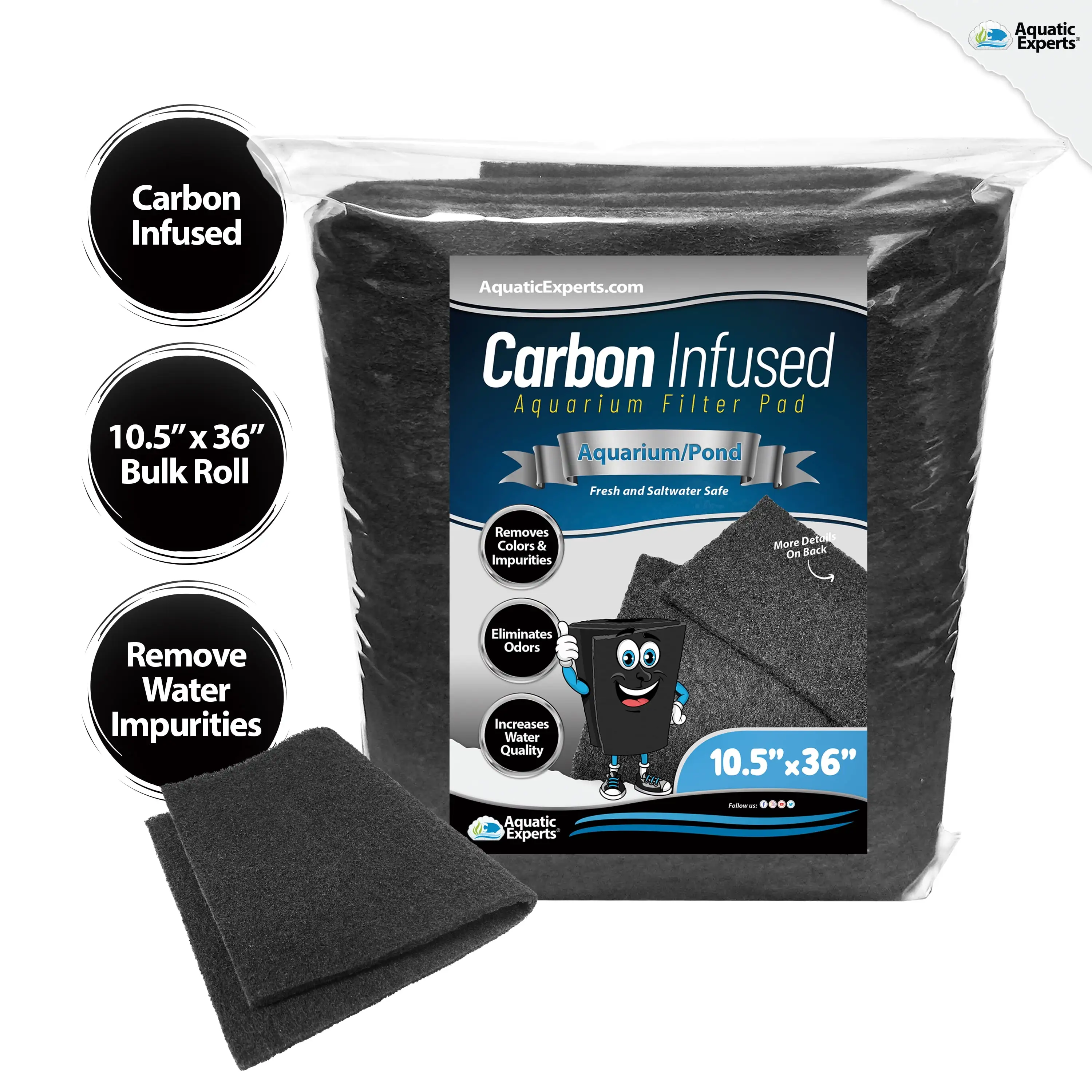 Carbon Infused Filter Pad Media for Crystal Clear Aquarium Fish Tank - 1 Thick. 10.5'' x 36''