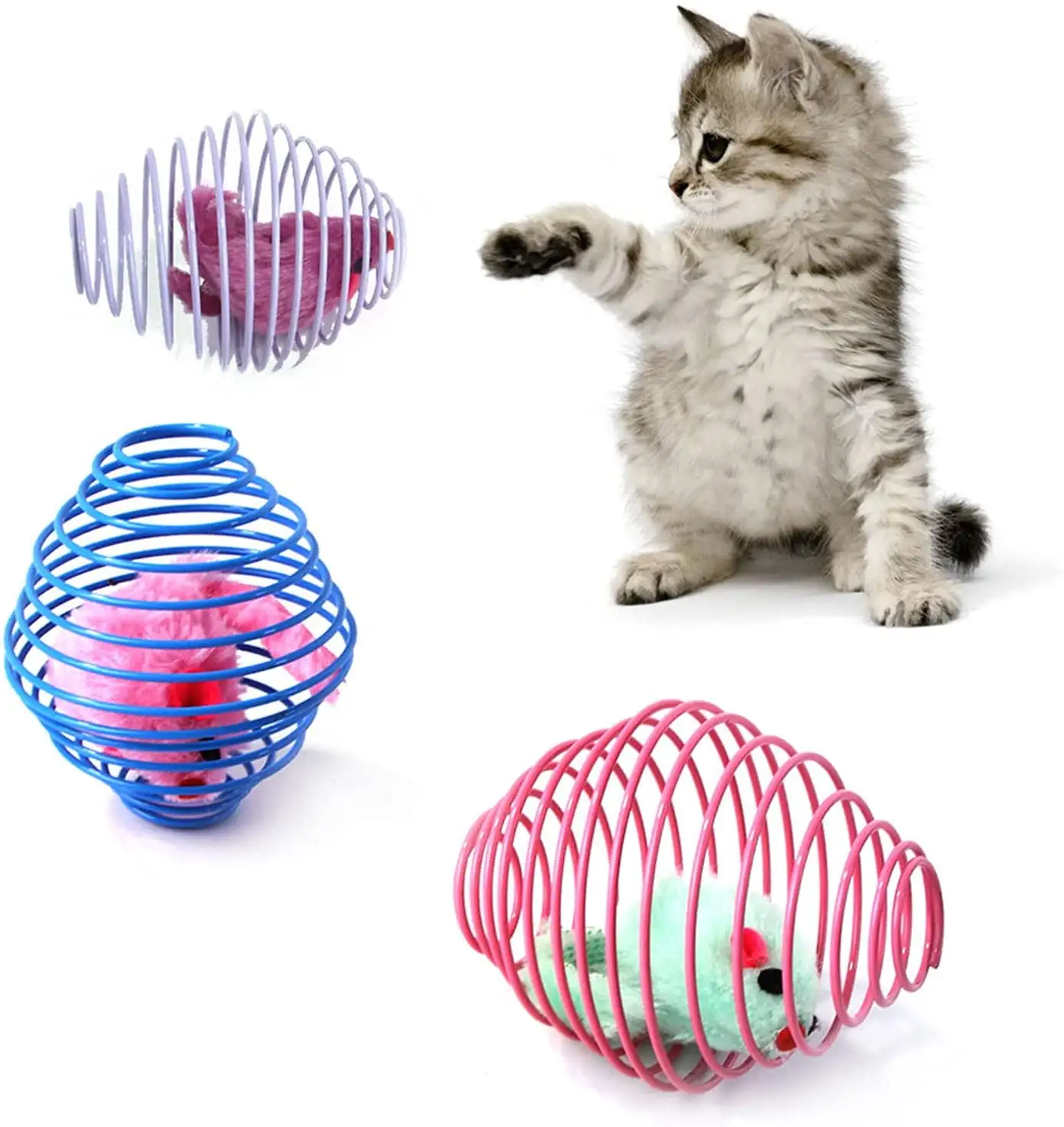 Carkira Cat Toy Spring. Retractable Interactive Cage Rat Rolling Spring Toy