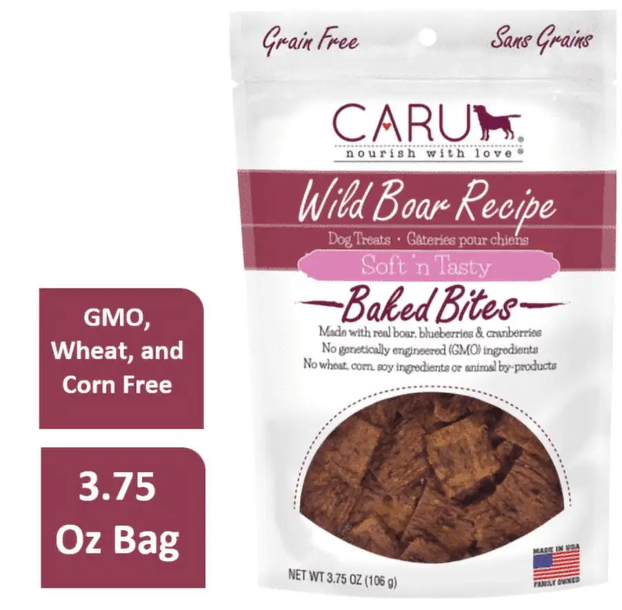 Caru Soft 'n Tasty Wild Boar Recipe Baked Bites Dog Treats. 3.75 Oz.