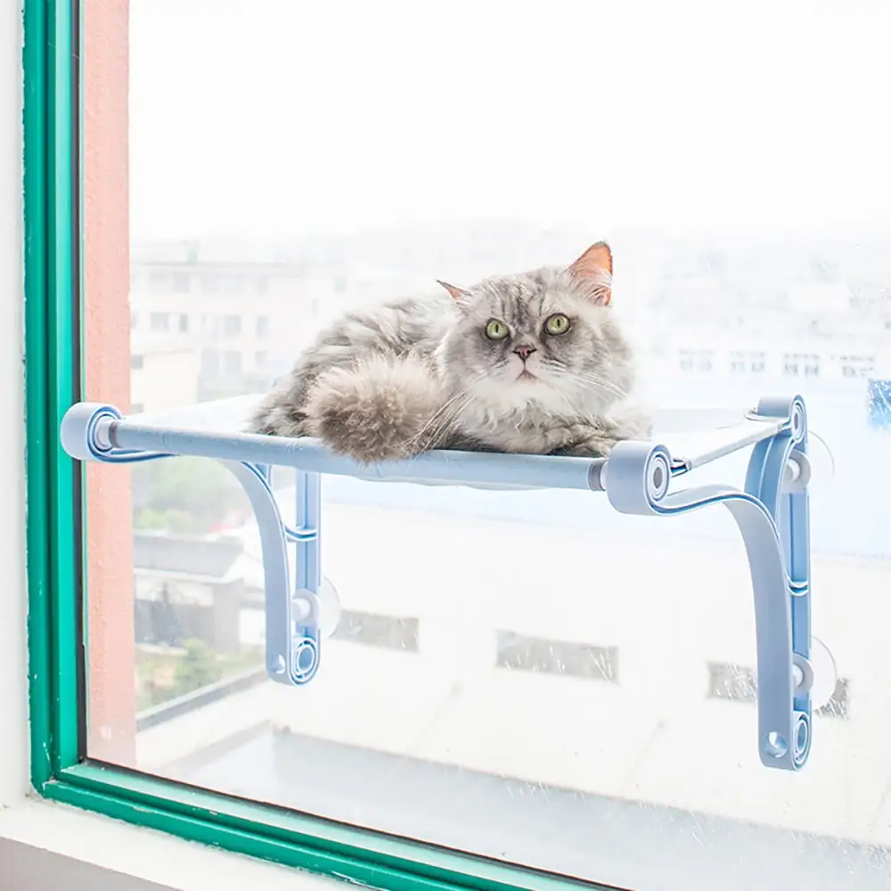 Cat Bed. Cat Window Perch Seat Suction Cups Cat Hammock Pet Resting Seat Safety Cat Shelves Blue