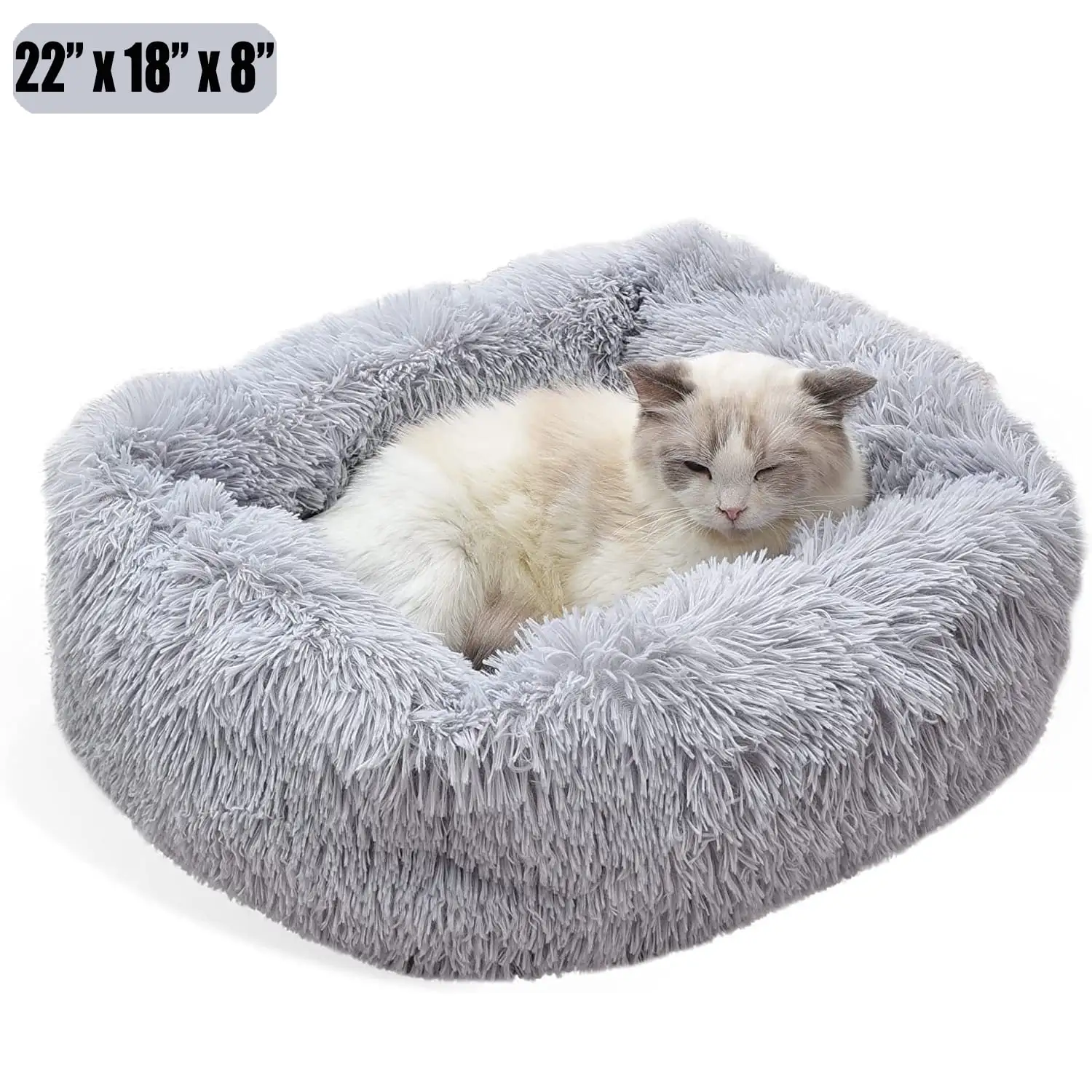 Cat Bed for Indoor Cats.Dog Beds for Small Dogs. Dinosam Small Dog Bed. Soft Long Plush Cushion Washable Pet Bed .Self-Warming Square Cat Bed Anti-Slip Bottom Cushion (22 x 18 x 8 inch. Gray)