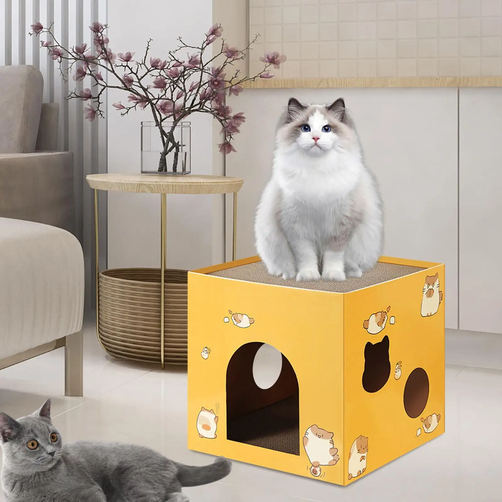 Cat Box Cats Bed. Corrugated Cardboard Bed. Cat Cardboard House. Cat House Scratching Board for Indoor Cats Small Animals Yellow S