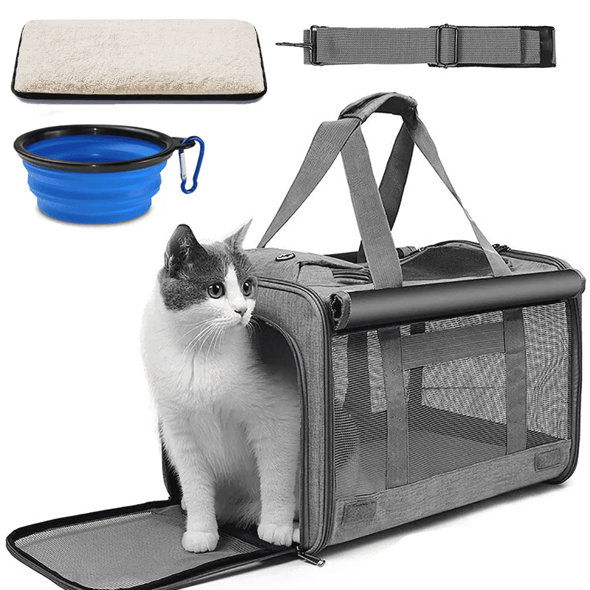 Cat Carrier. Cat Carriers for Large Cats up to 25LB. large Cat Carrier with a Bowl. Soft Sided Carrier with 2 Side Roller Blinds for Cat Kitten Small Dog Puppies Airline Approved. Gray