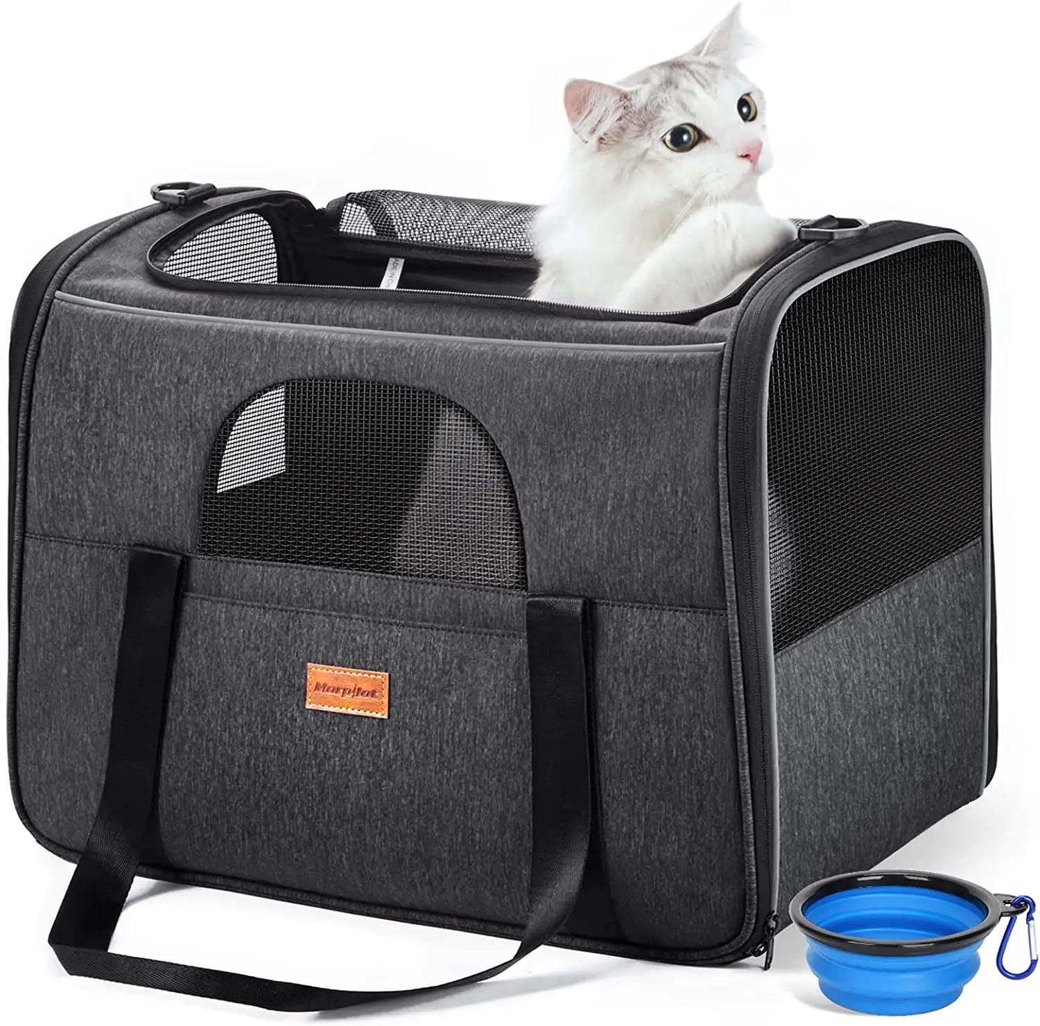 Cat Carrier MORPILOT?? Extra Large Cat Bag with Water Bowl. Soft Sided Tsa Airline Approved Pet Carrier up to 20LB. Travel Puppy Carrier Cat Carrier for Small Medium Large Dogs Cats Rabbits - Gray