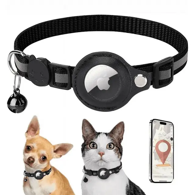 Cat Collar. Airtag. Cat Collar with Apple Air Tag and Bell for Cats. GPS for Cats. Reflective Collar. Airtag Dog Collar. Adjustable (Black)